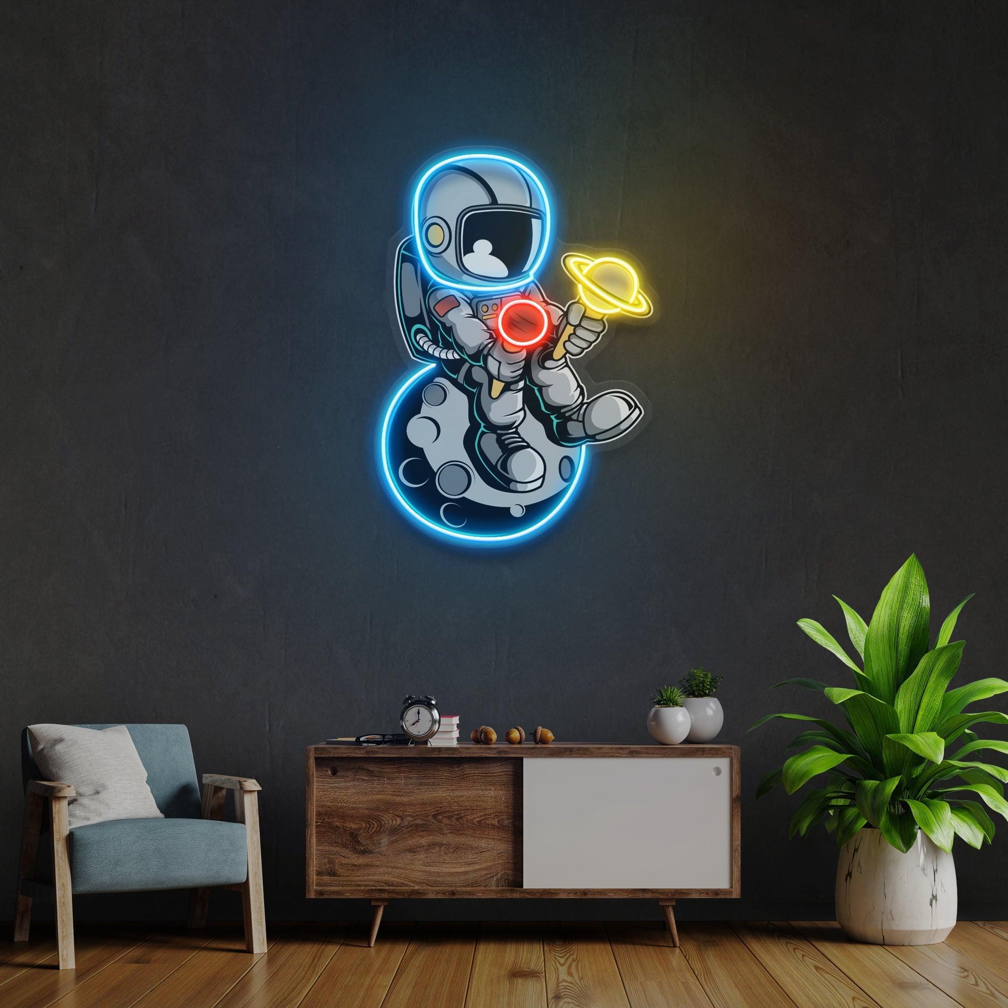 Astronaut With Ice Cream Artwork Led Neon Sign Light - Neonbir