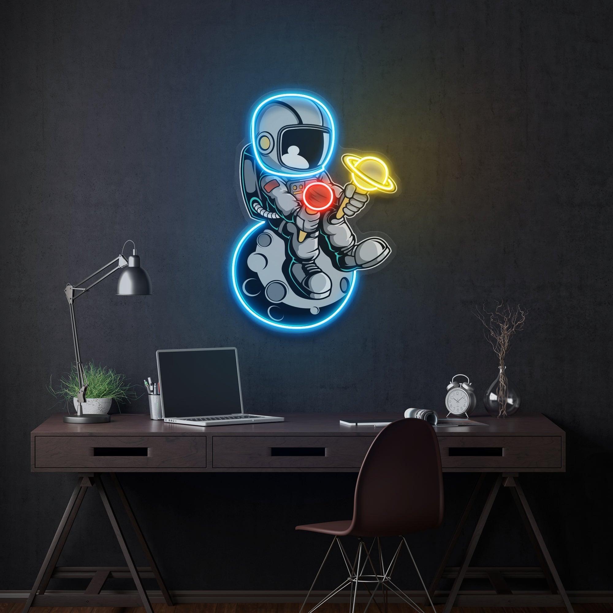 Astronaut With Ice Cream Artwork Led Neon Sign Light - Neonbir