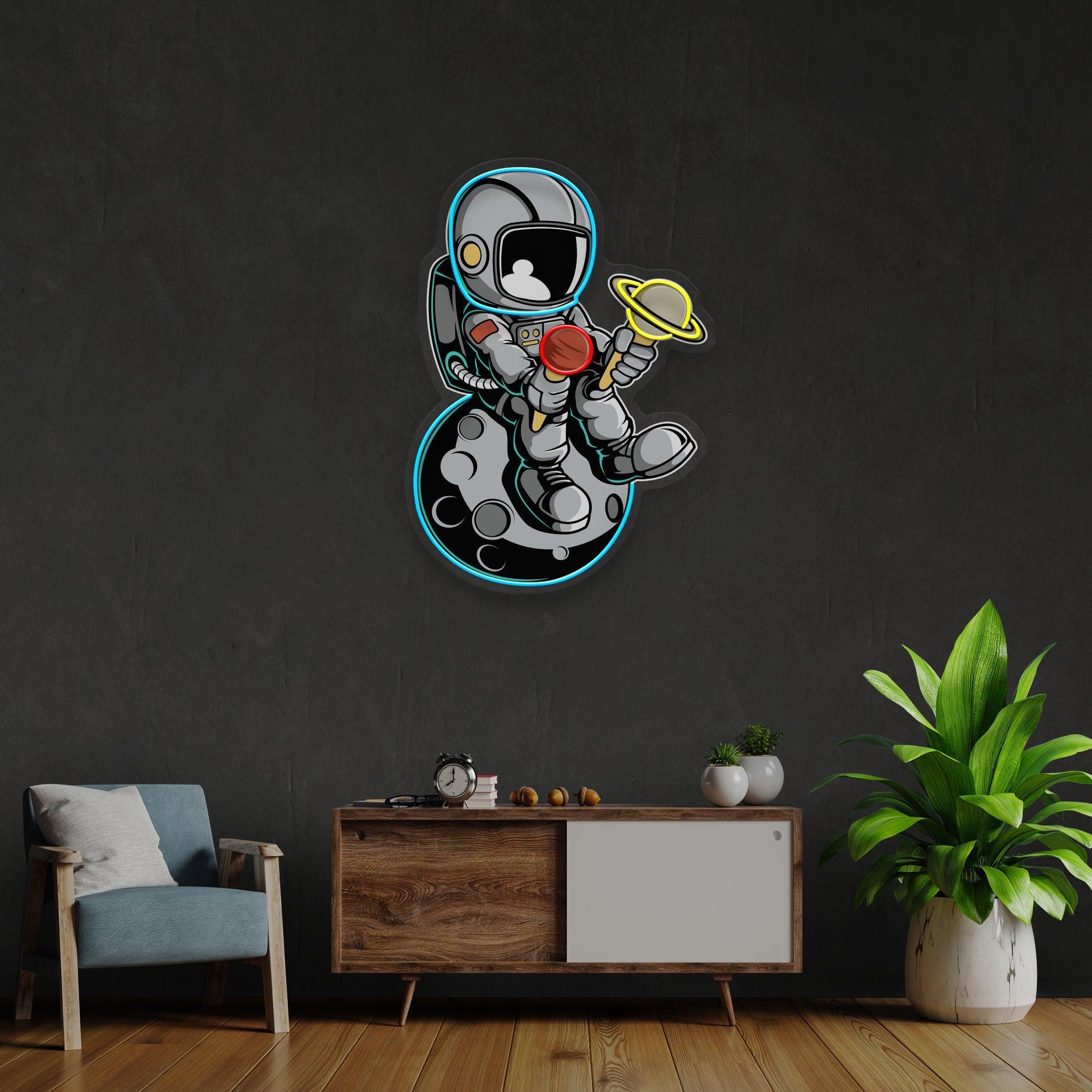Astronaut With Ice Cream Artwork Led Neon Sign Light - Neonbir