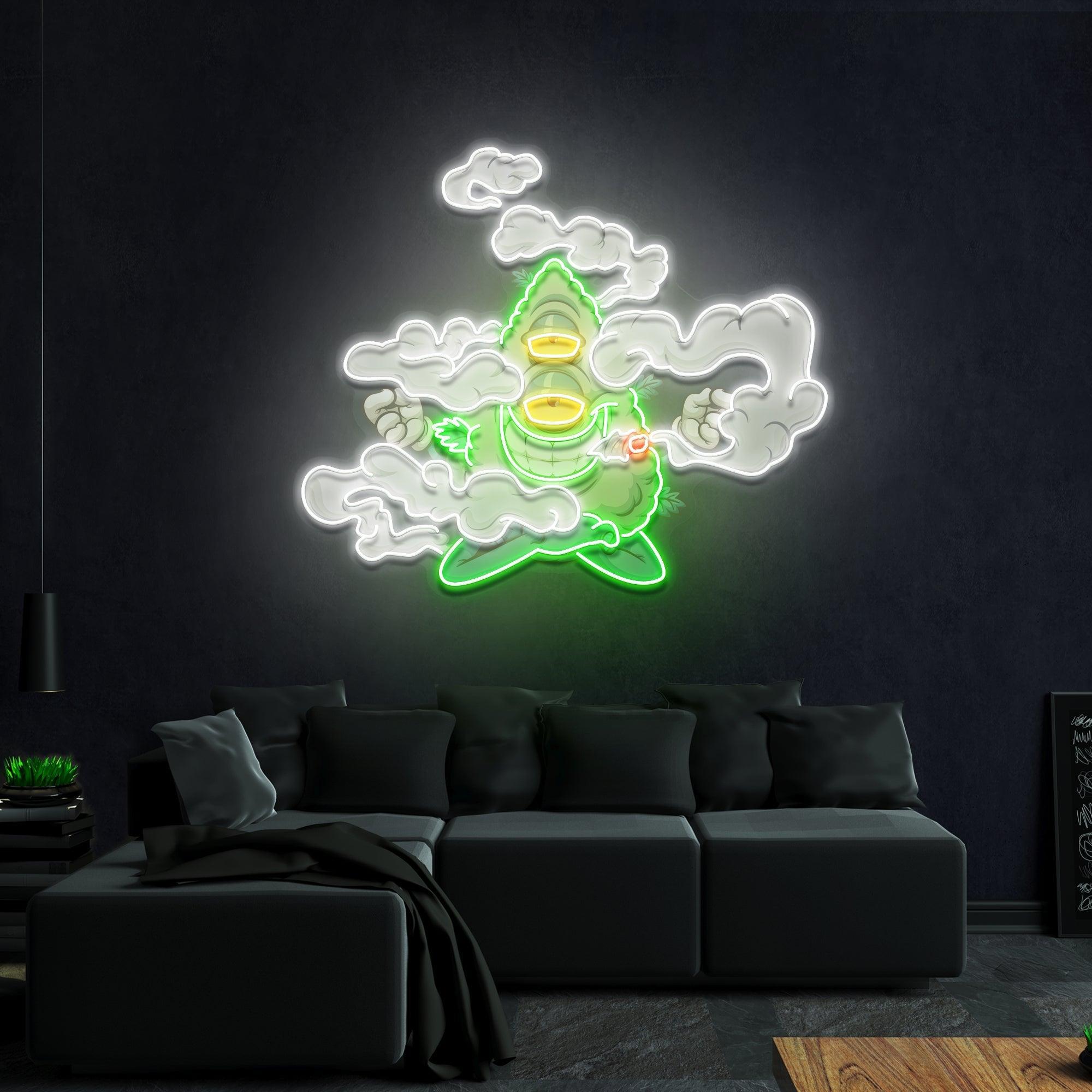 Marijuana Bud Cartoon Artwork Led Neon Sign Light - Neonbir