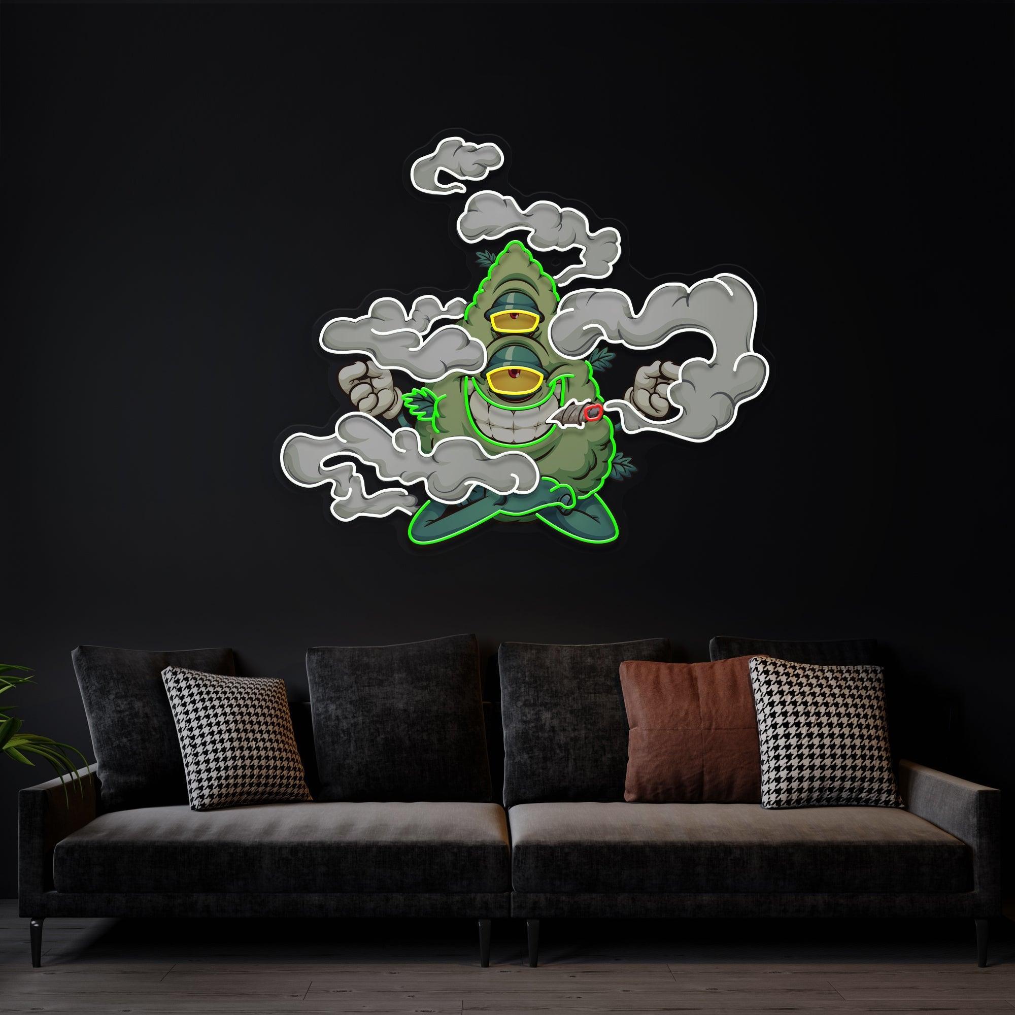 Marijuana Bud Cartoon Artwork Led Neon Sign Light - Neonbir