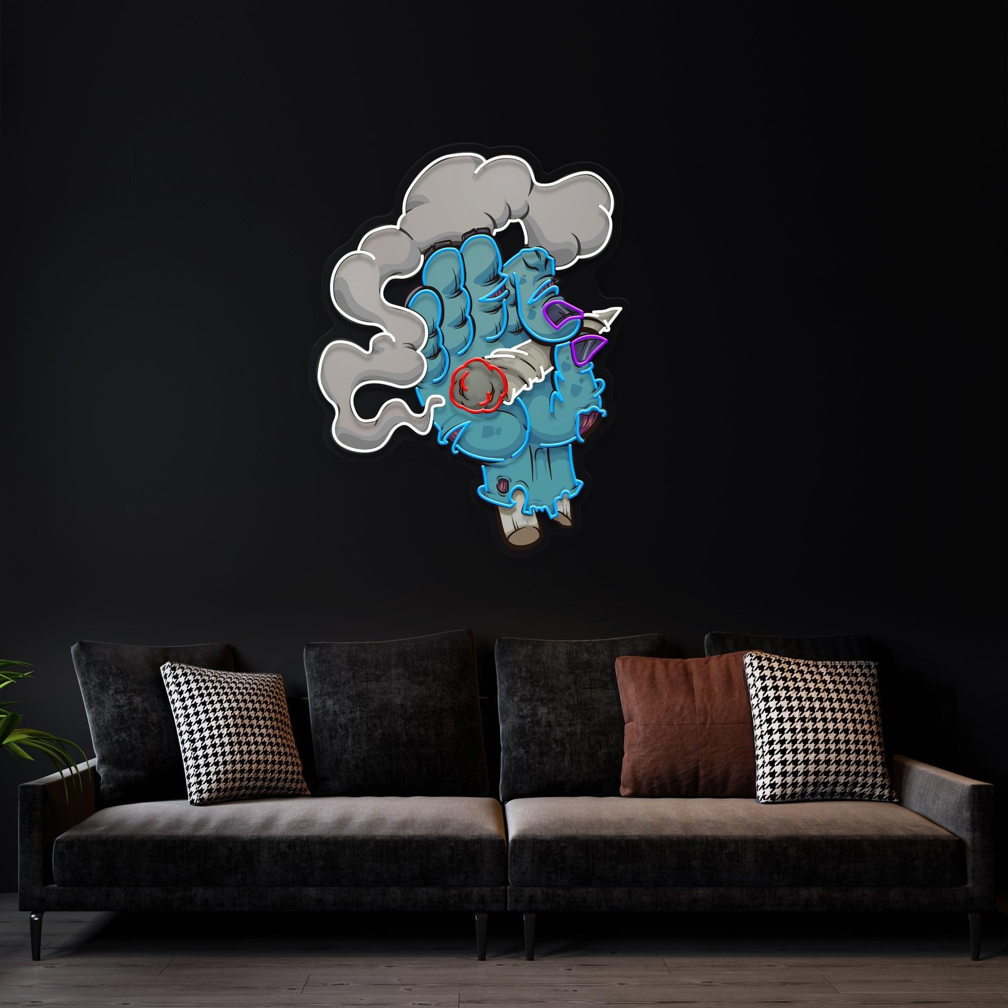 Smoking Zombie Hand Cartoon Artwork Led Neon Sign Light - Neonbir