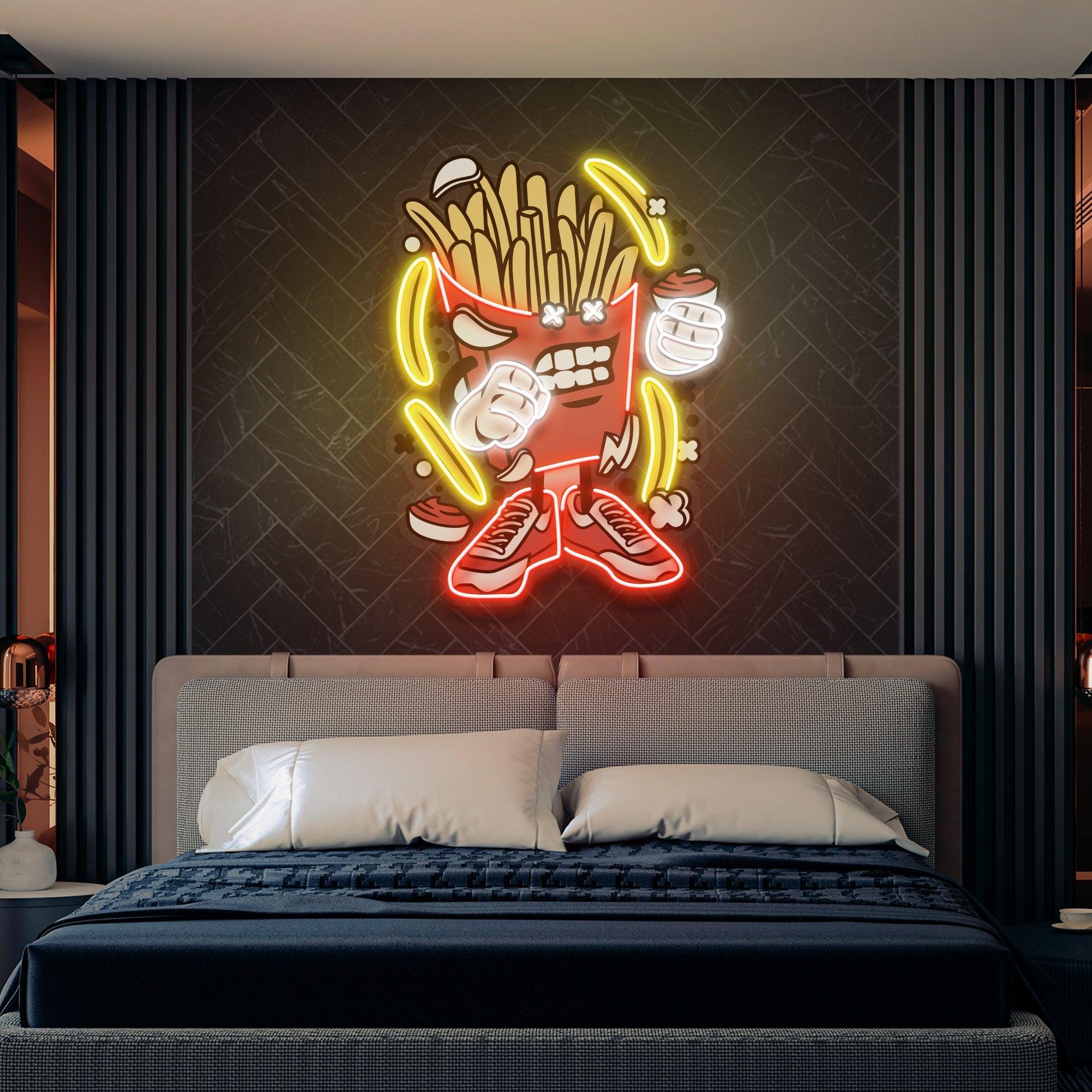 French Fries Cartoon Artwork Led Neon Sign Light - Neonbir
