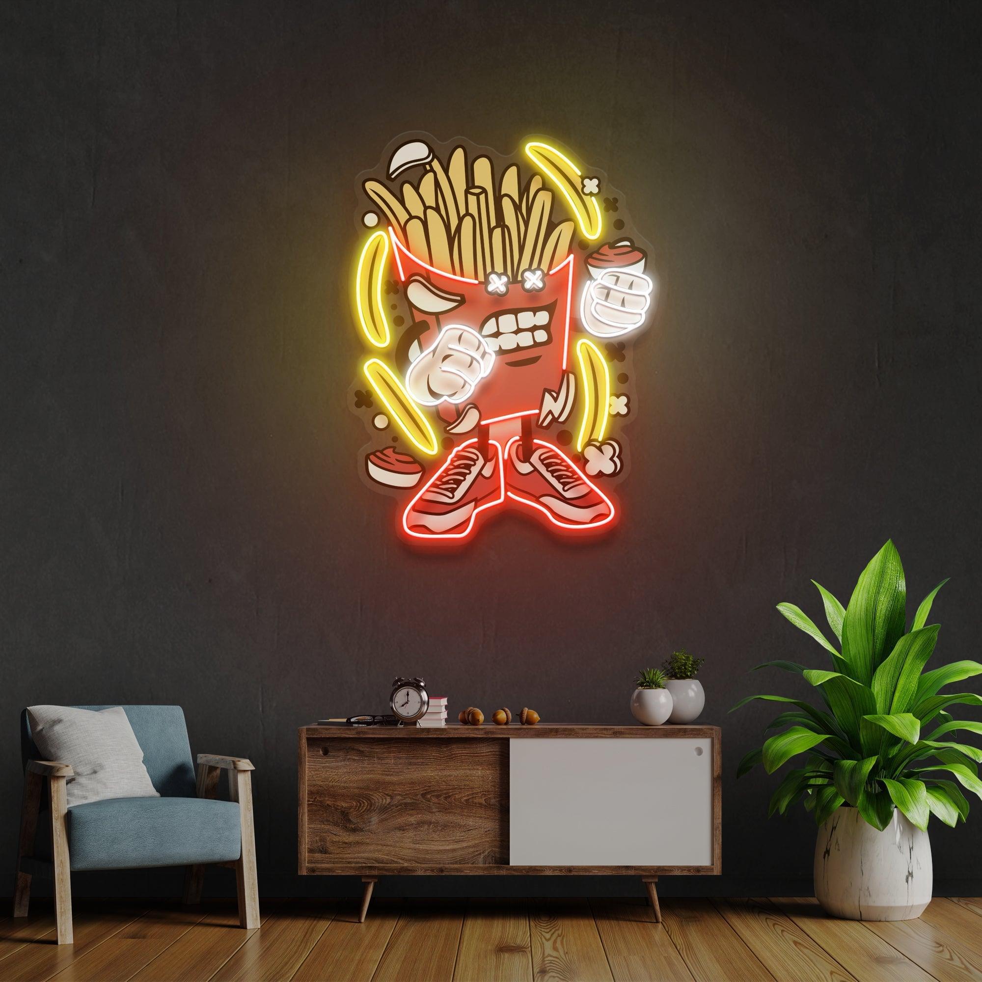 French Fries Cartoon Artwork Led Neon Sign Light - Neonbir