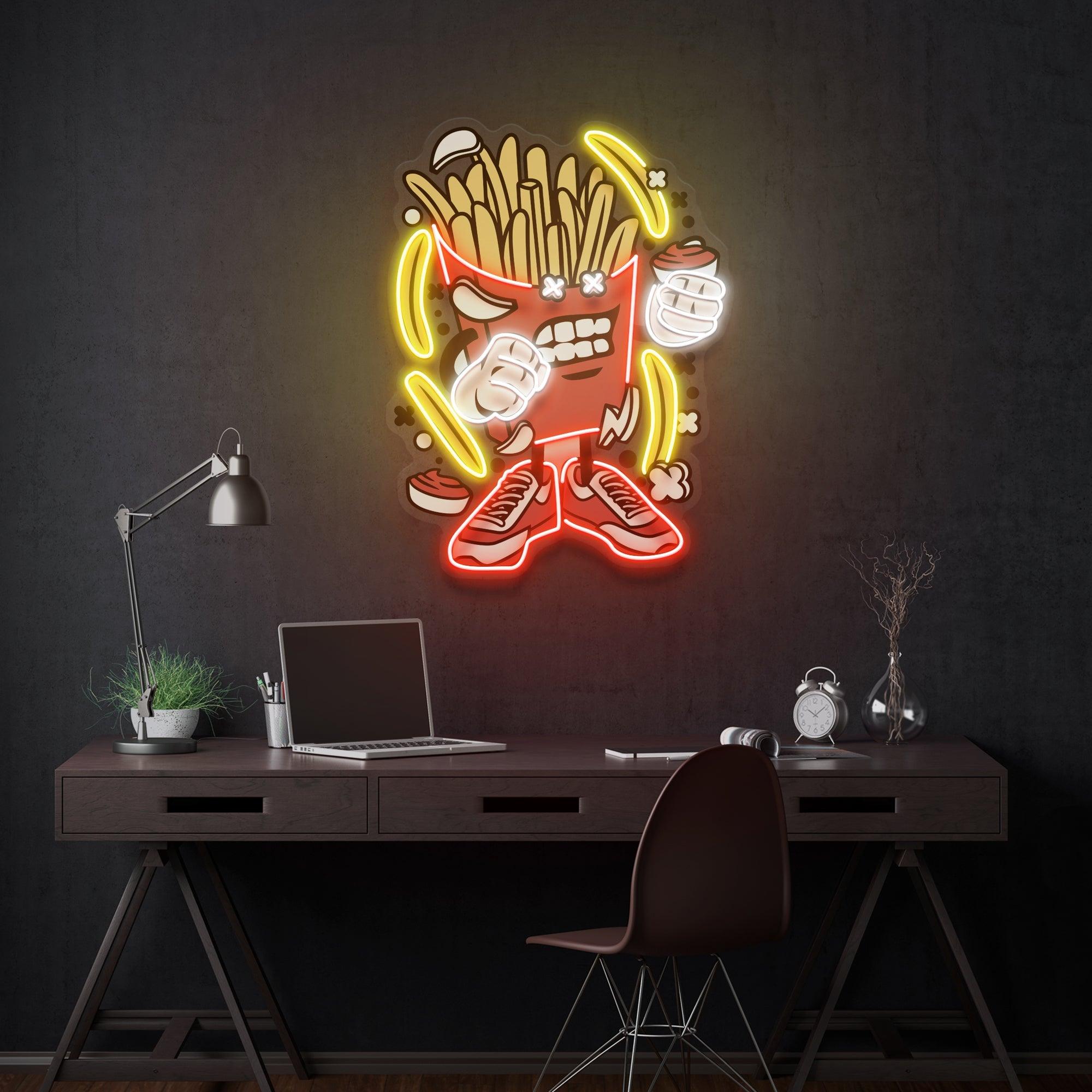 French Fries Cartoon Artwork Led Neon Sign Light - Neonbir