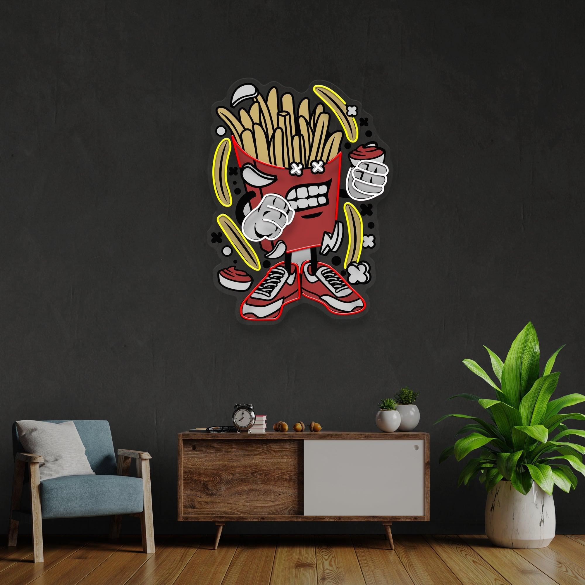 French Fries Cartoon Artwork Led Neon Sign Light - Neonbir
