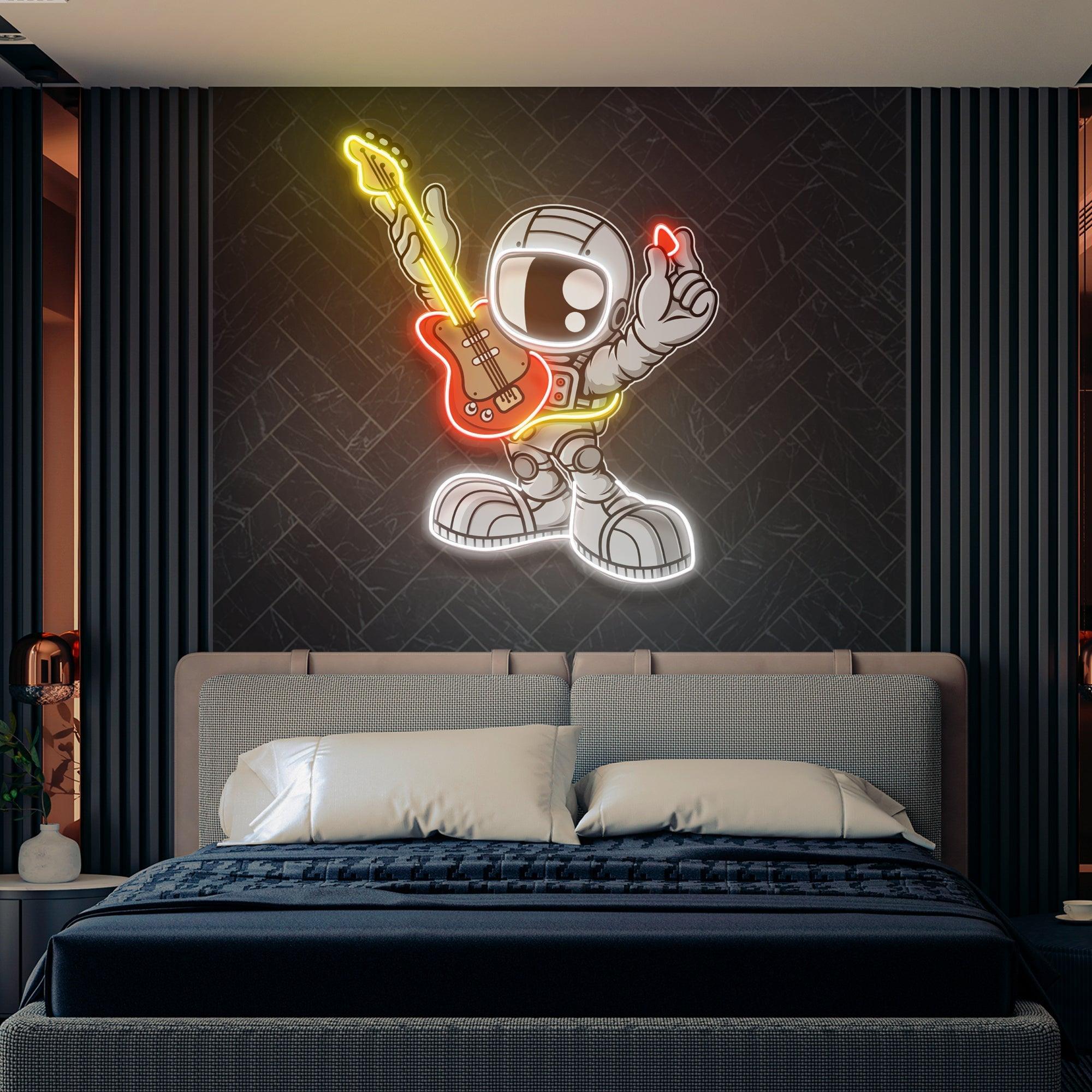 Astronaut Playing Guitar Artwork Led Neon Sign Light - Neonbir
