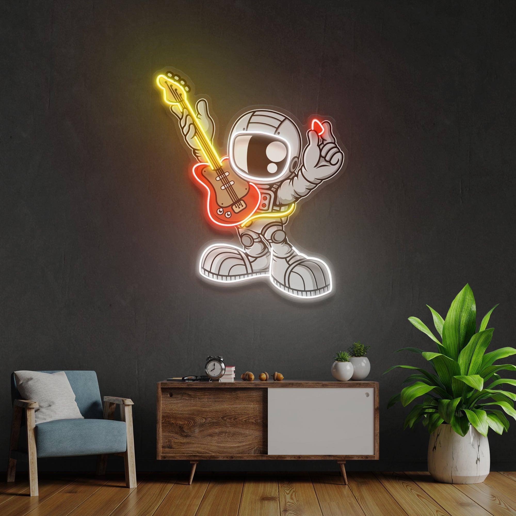 Astronaut Playing Guitar Artwork Led Neon Sign Light - Neonbir
