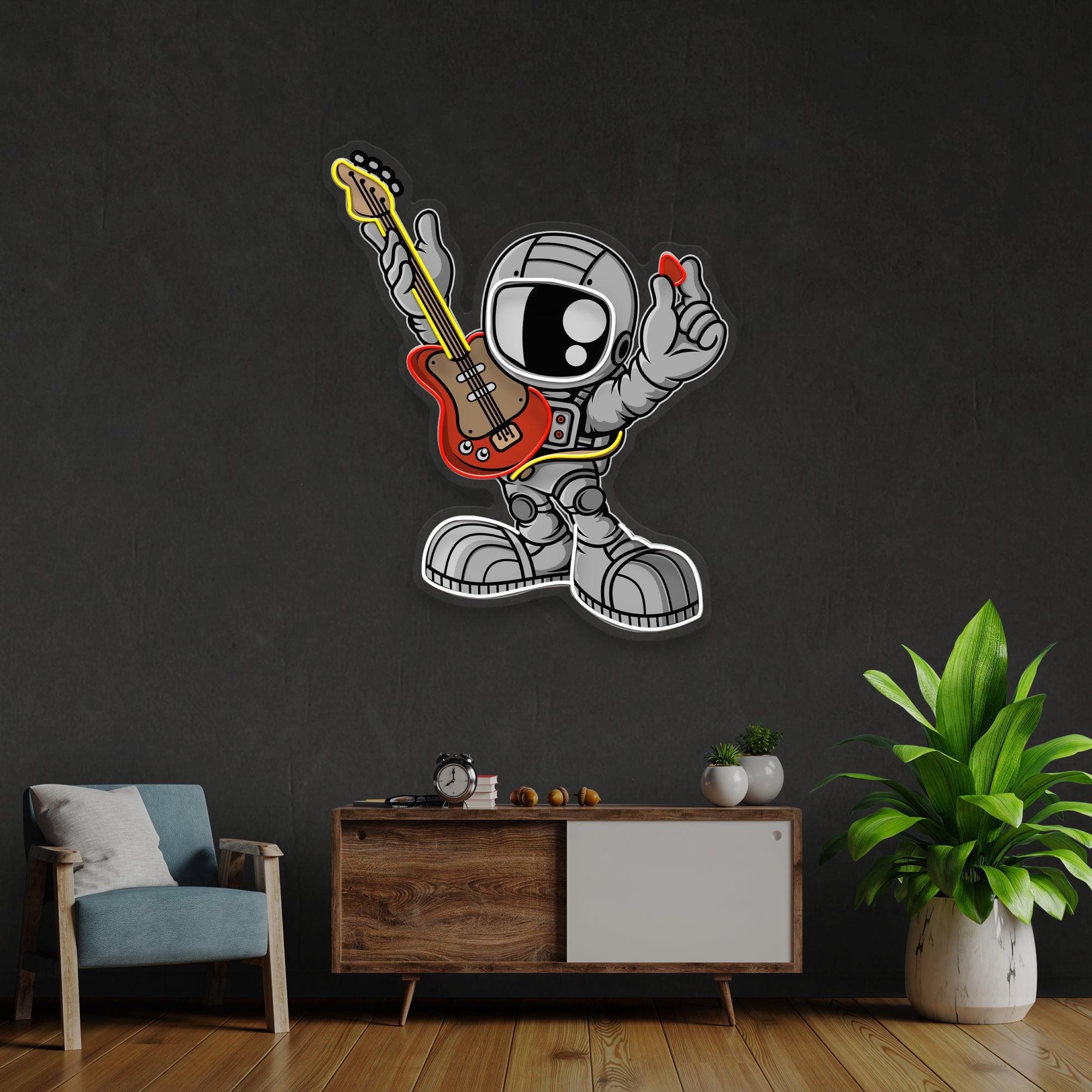Astronaut Playing Guitar Artwork Led Neon Sign Light - Neonbir