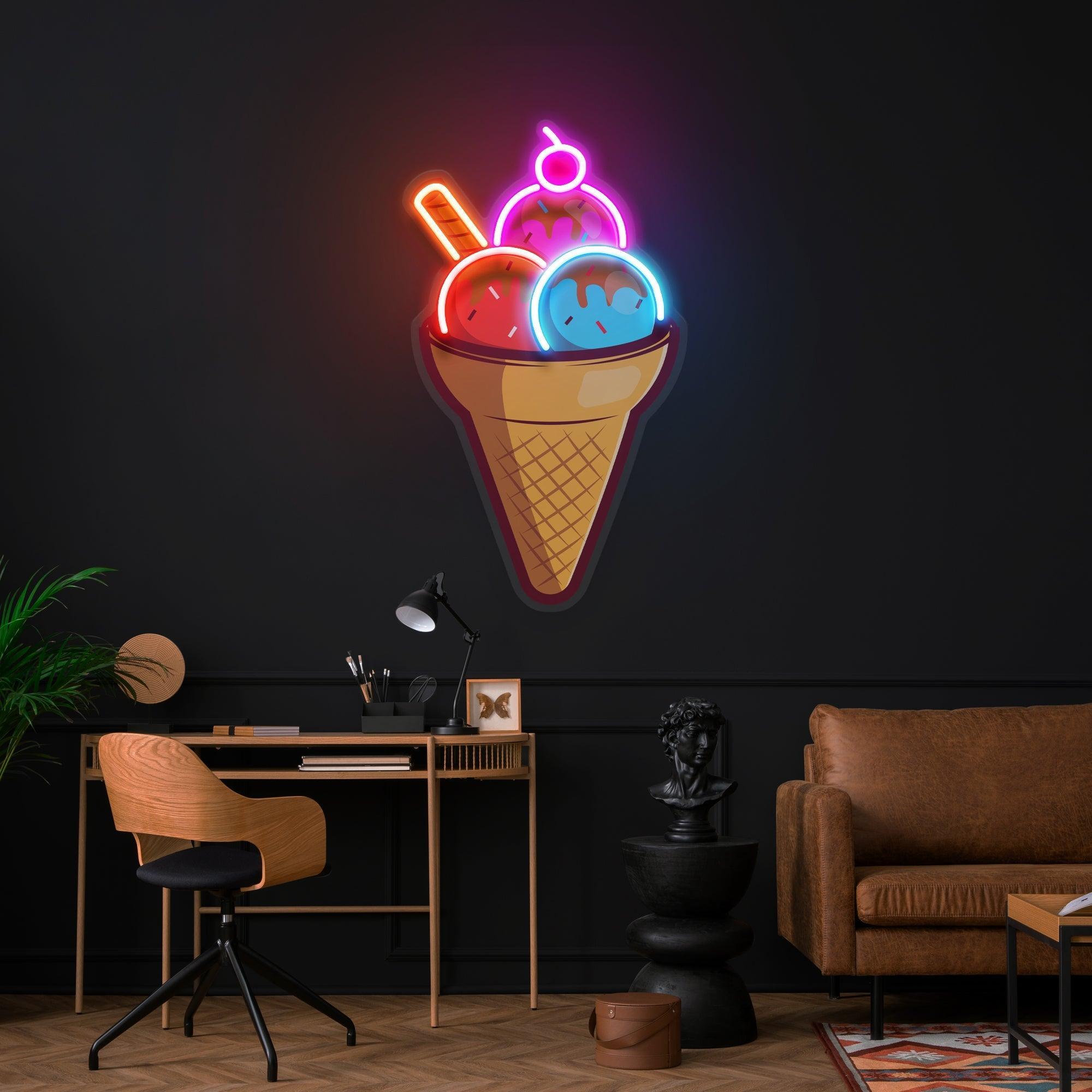 Rainbow IceCream Cones Artwork Led Neon Sign Light - Neonbir