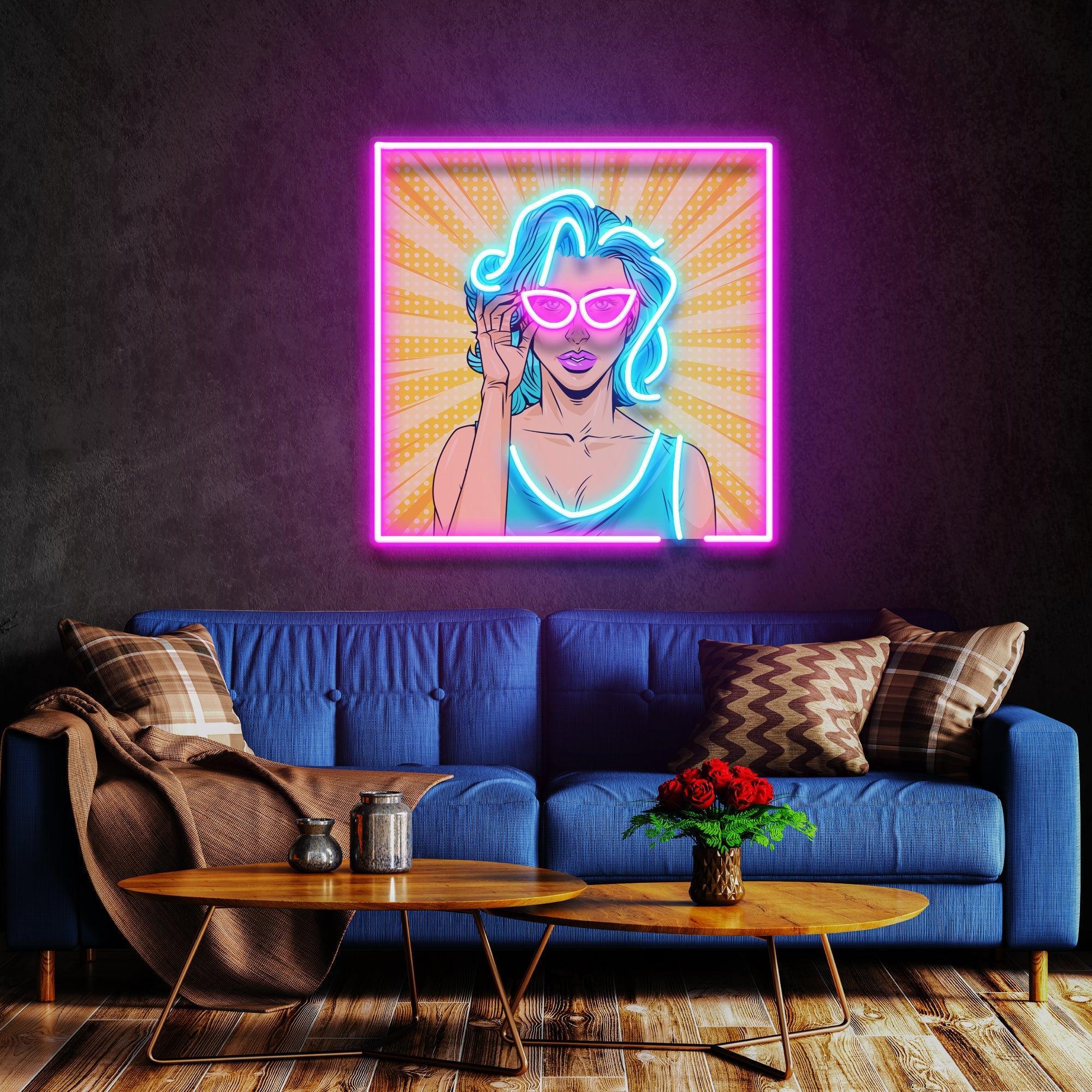 Pop Art Girl Sunglasses Artwork Led Neon Sign Light - Neonbir