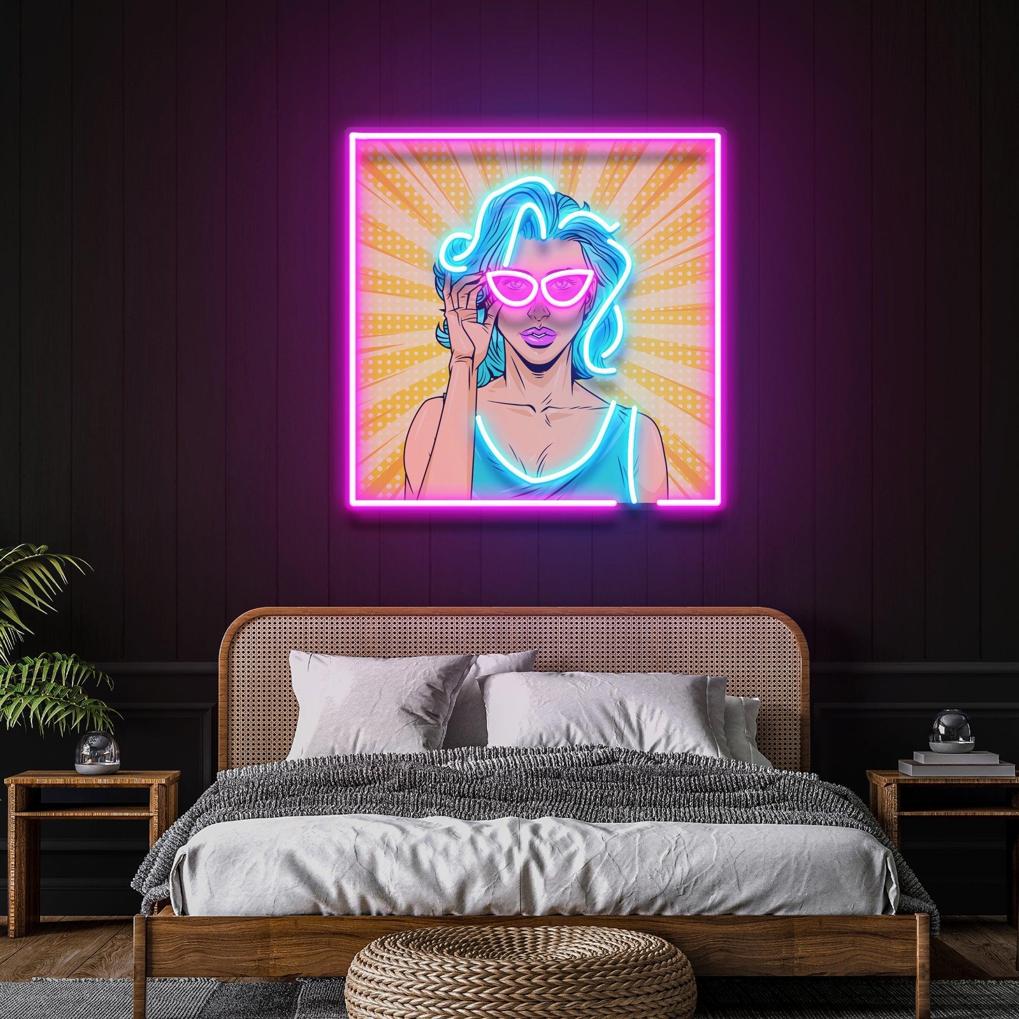 Pop Art Girl Sunglasses Artwork Led Neon Sign Light - Neonbir