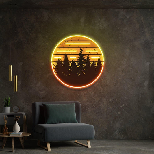 80s Style Grunge Striped Sunsets Artwork Led Neon Sign Light - Neonbir