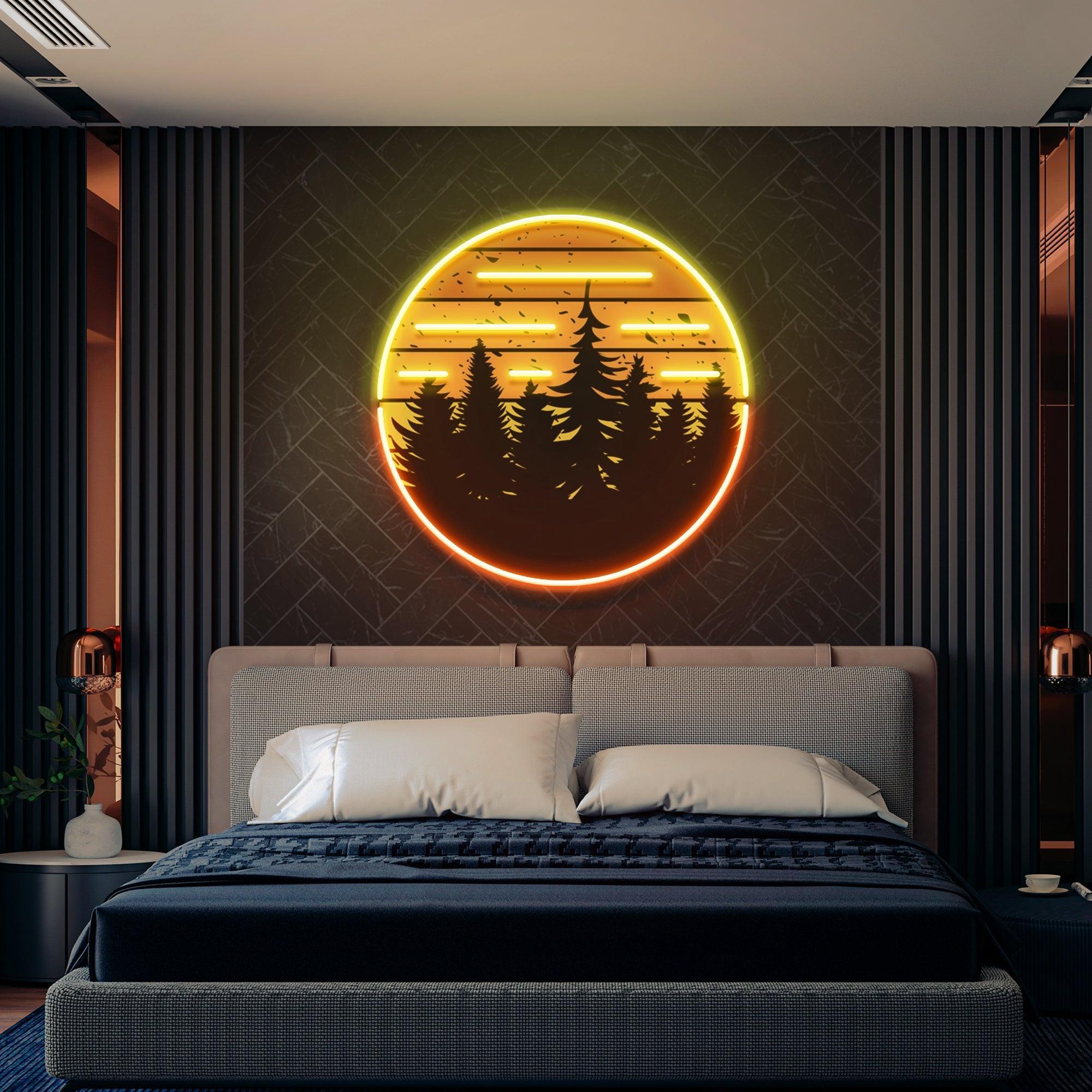 80s Style Grunge Striped Sunsets Artwork Led Neon Sign Light - Neonbir