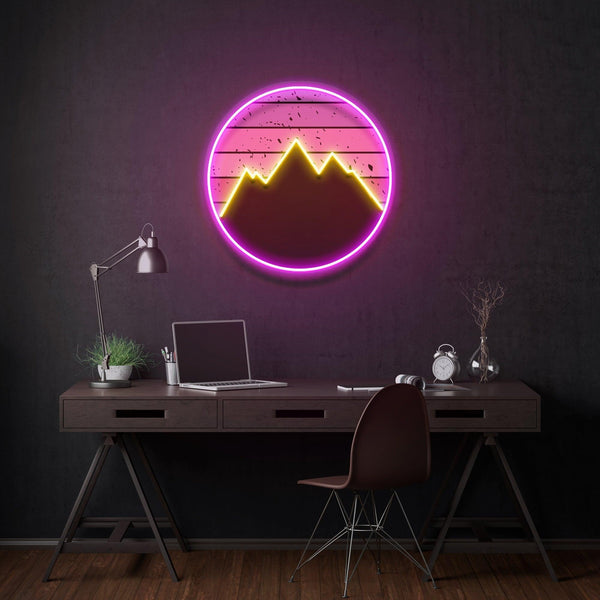 Günbatımlı Dağ Baskılı - Neon Tabela