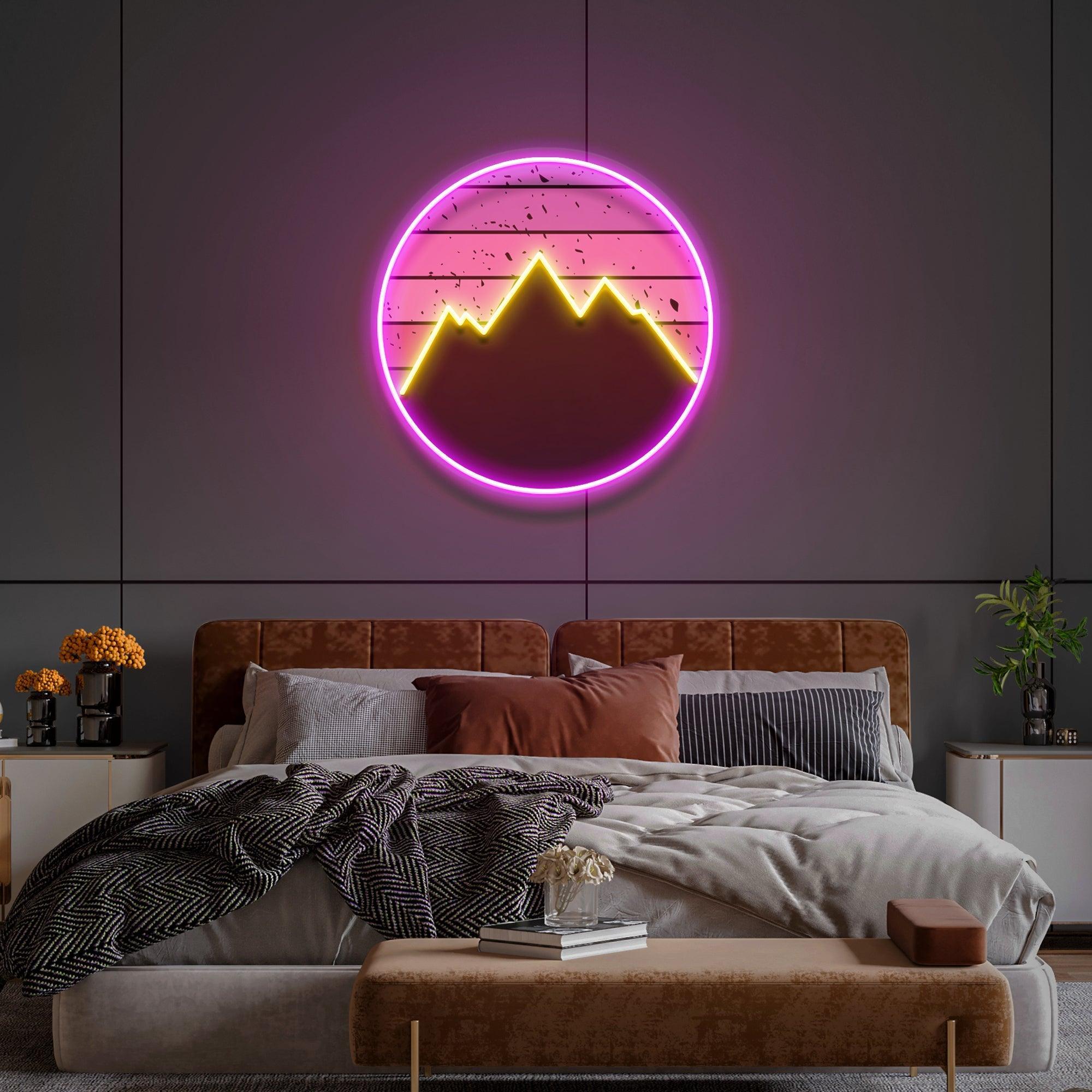 Mountain With Sunset Artwork Led Neon Sign Light - Neonbir