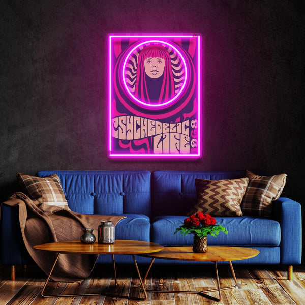 Hippie Kadın Baskılı - Neon Tabela