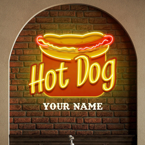 Hot Dog Baskılı - Neon Tabela