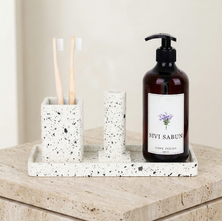 Terra Terrazzo Banyo Seti (Siyah)