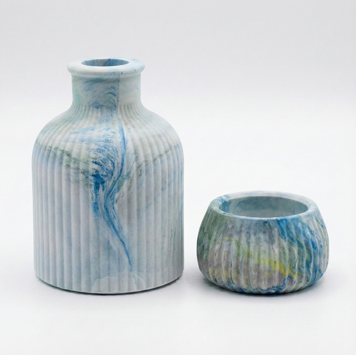 Mermer Dokulu Vazo & T-Light Mumluk