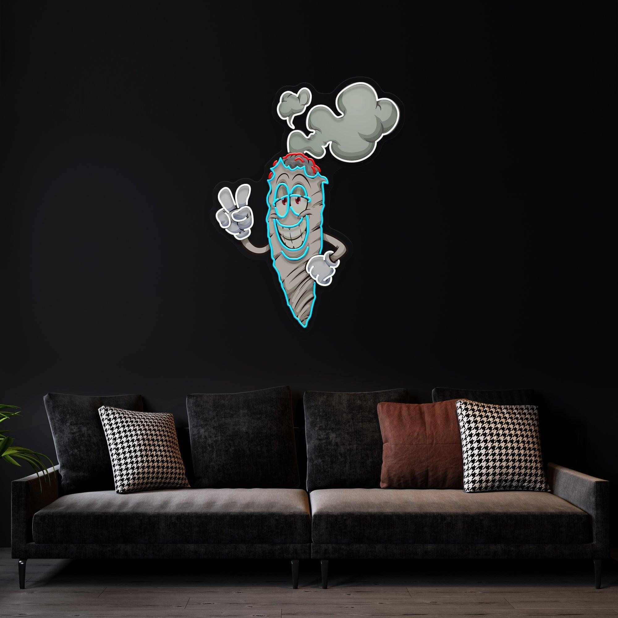 Cartoon Marijuana Joint Artwork Led Neon Sign Light - Neonbir