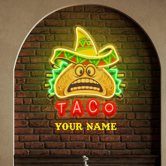 Custom Name Funny Tacos Mexican Fast Food Artwork Led Neon Sign Light - Neonbir