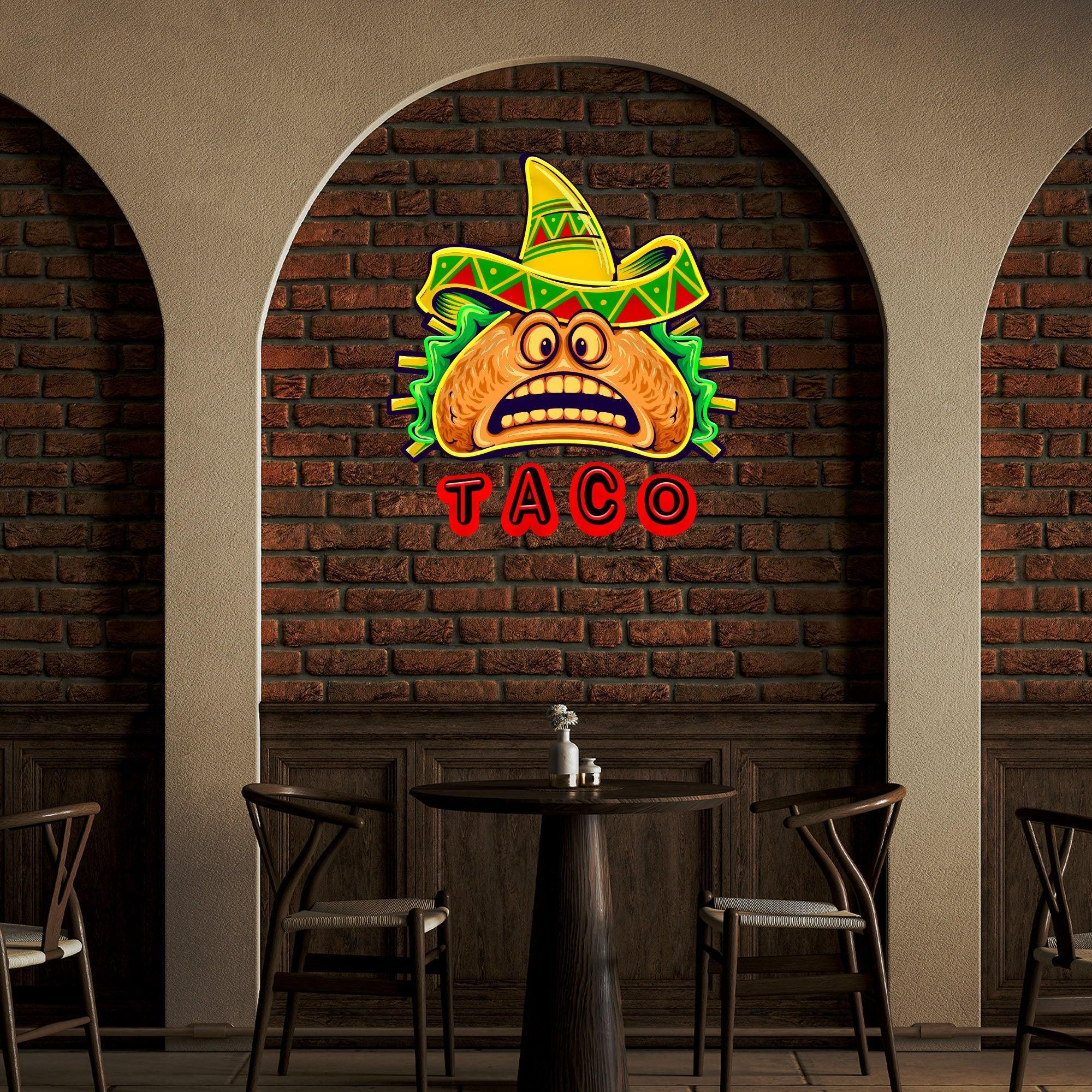 Custom Name Funny Tacos Mexican Fast Food Artwork Led Neon Sign Light - Neonbir