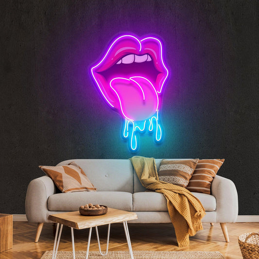 Lips Dripping Artwork Led Neon Sign Light - Neonbir