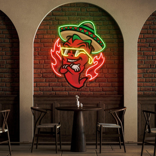 Mexican Chili Pepper Cartoon Mascot Artwork Led Neon Sign Light - Neonbir