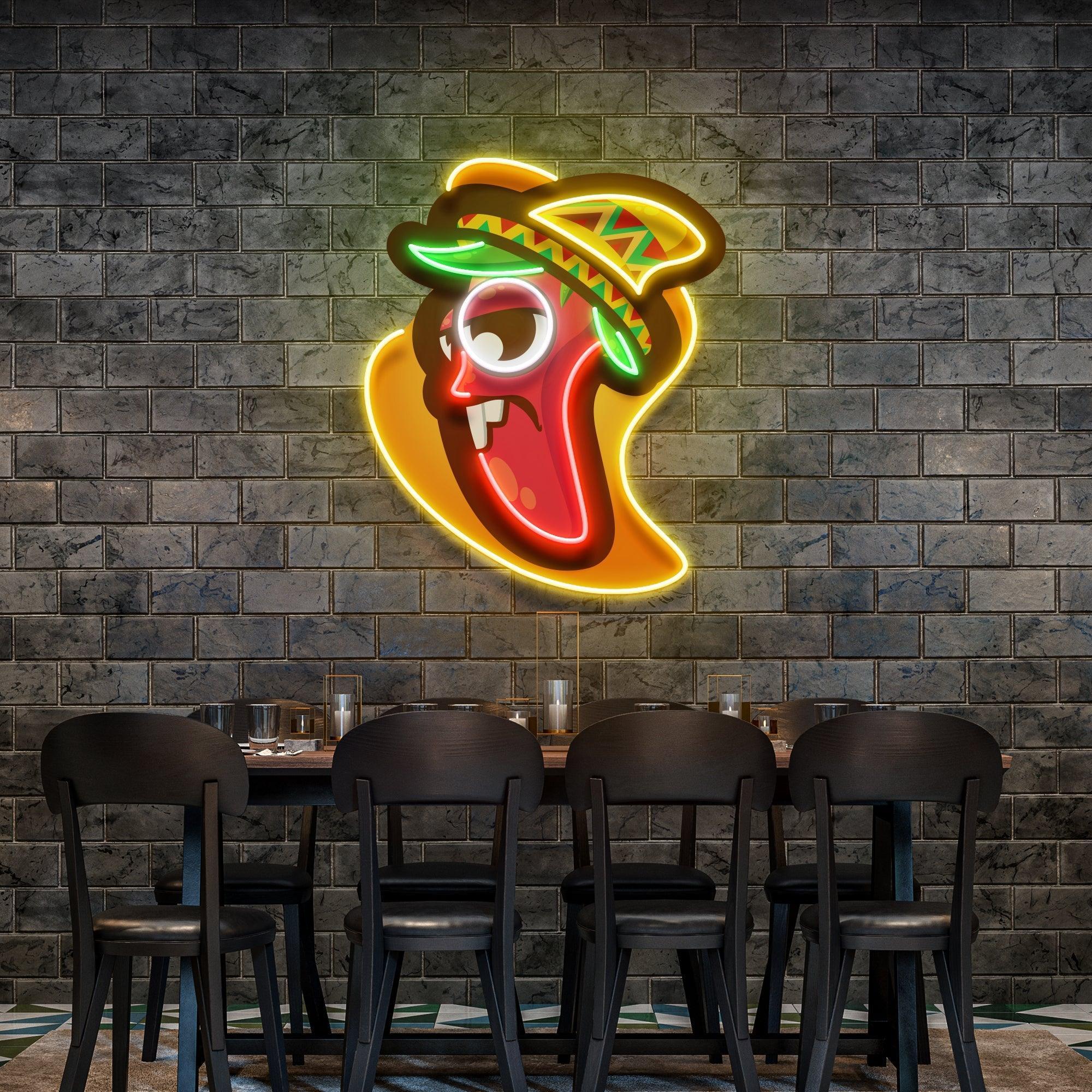 Cartoon Mexican Chili Peppers Artwork Led Neon Sign Light - Neonbir