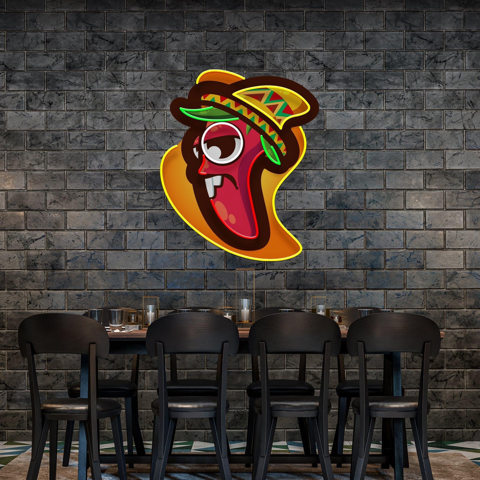 Cartoon Mexican Chili Peppers Artwork Led Neon Sign Light - Neonbir