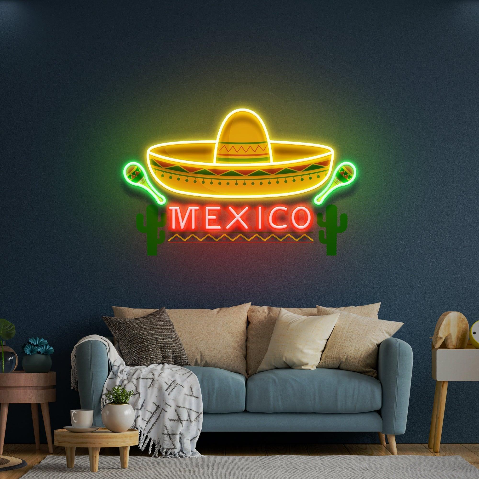 Mexican Hat Logo Sombrero Artwork Led Neon Sign Light - Neonbir