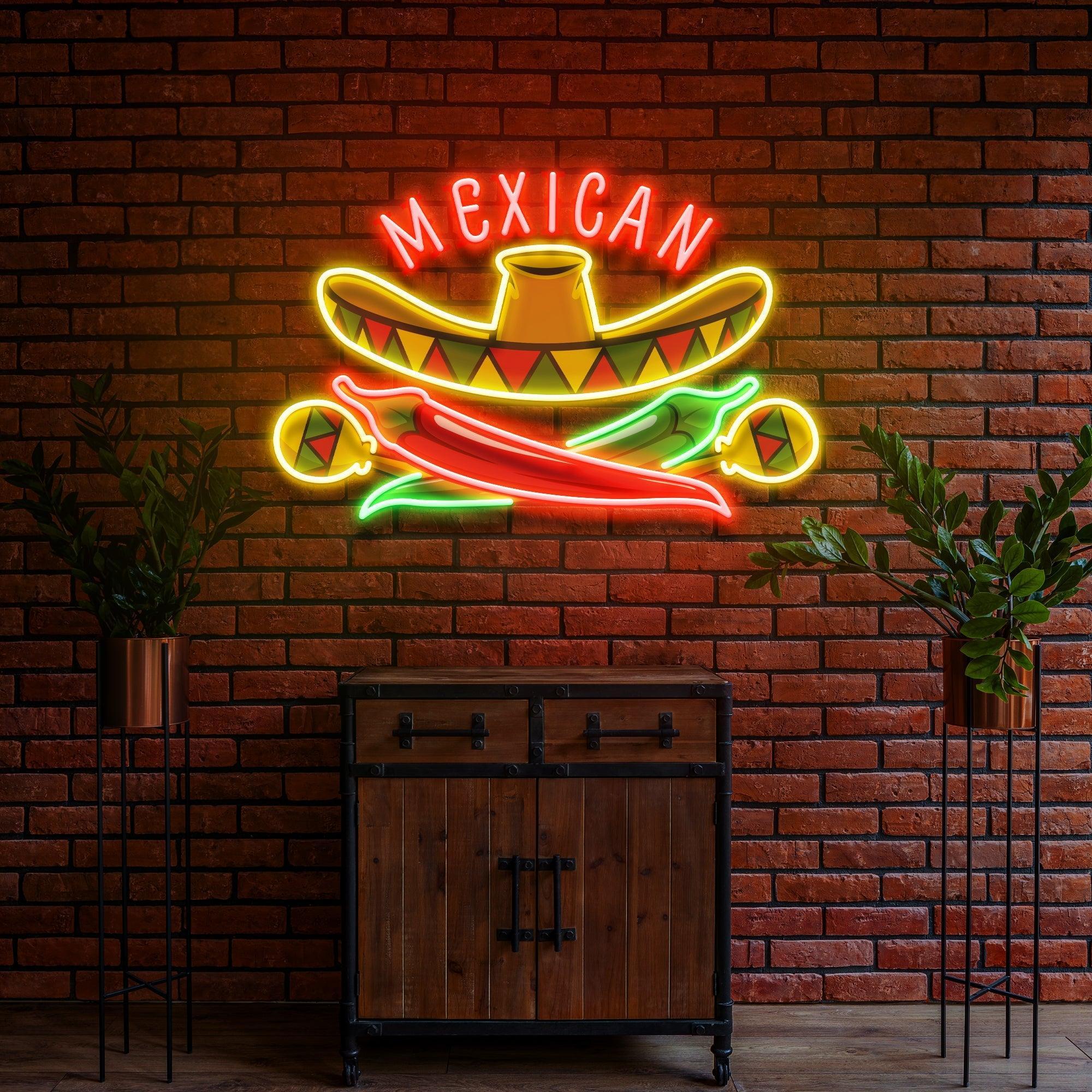 Mexican Restaurant Sombrero Hat Artwork Led Neon Sign Light - Neonbir