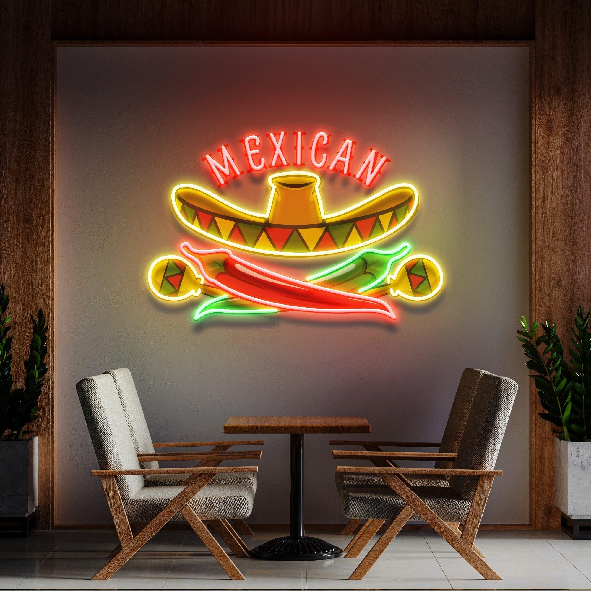 Mexican Restaurant Sombrero Hat Artwork Led Neon Sign Light - Neonbir