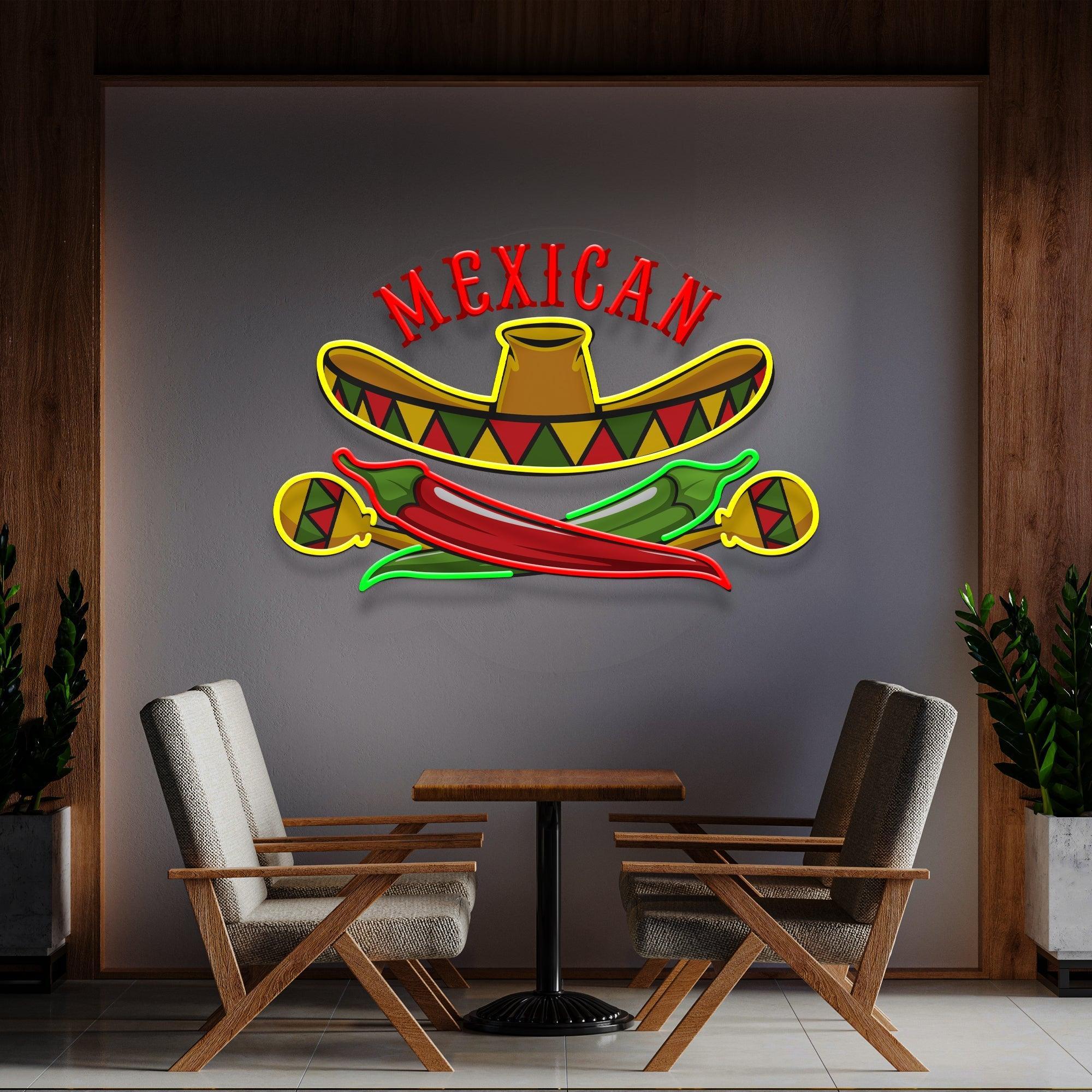 Mexican Restaurant Sombrero Hat Artwork Led Neon Sign Light - Neonbir