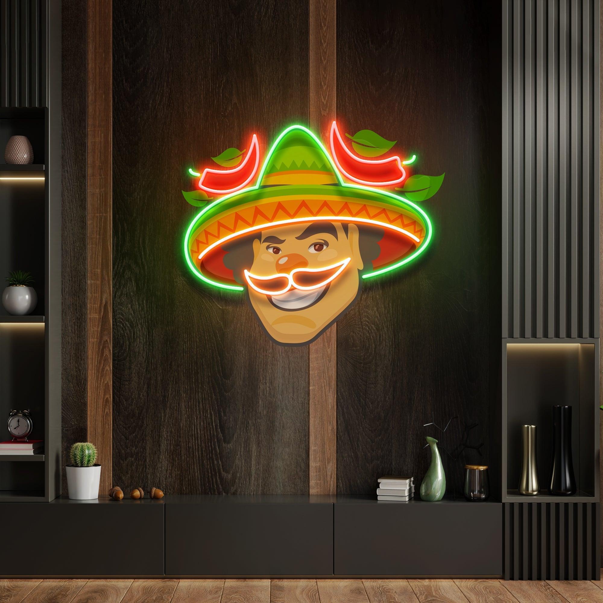 Mexican Man Logo Royalty Artwork Led Neon Sign Light - Neonbir