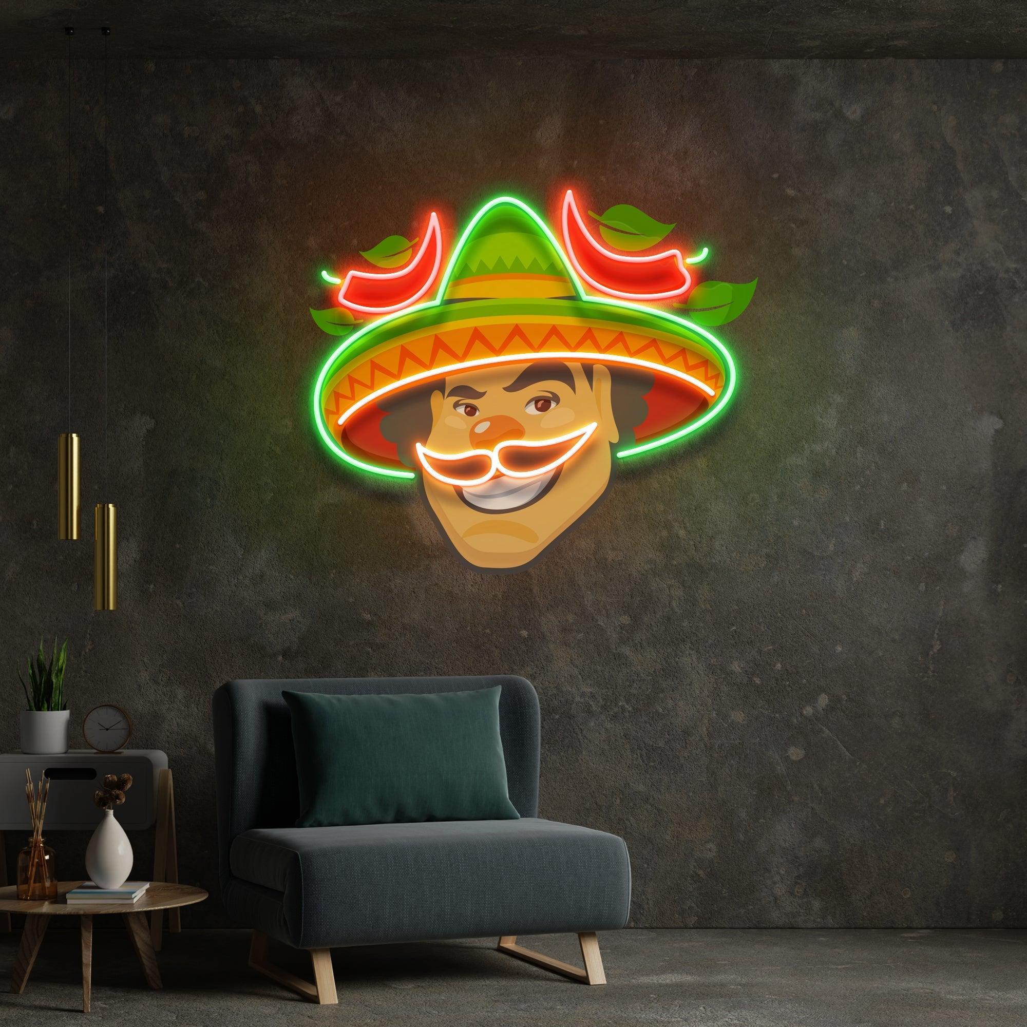 Mexican Man Logo Royalty Artwork Led Neon Sign Light - Neonbir