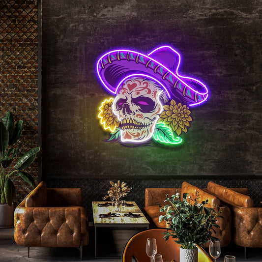 Dia De Muertos Mexican Sugar Skull Artwork Led Neon Sign Light - Neonbir