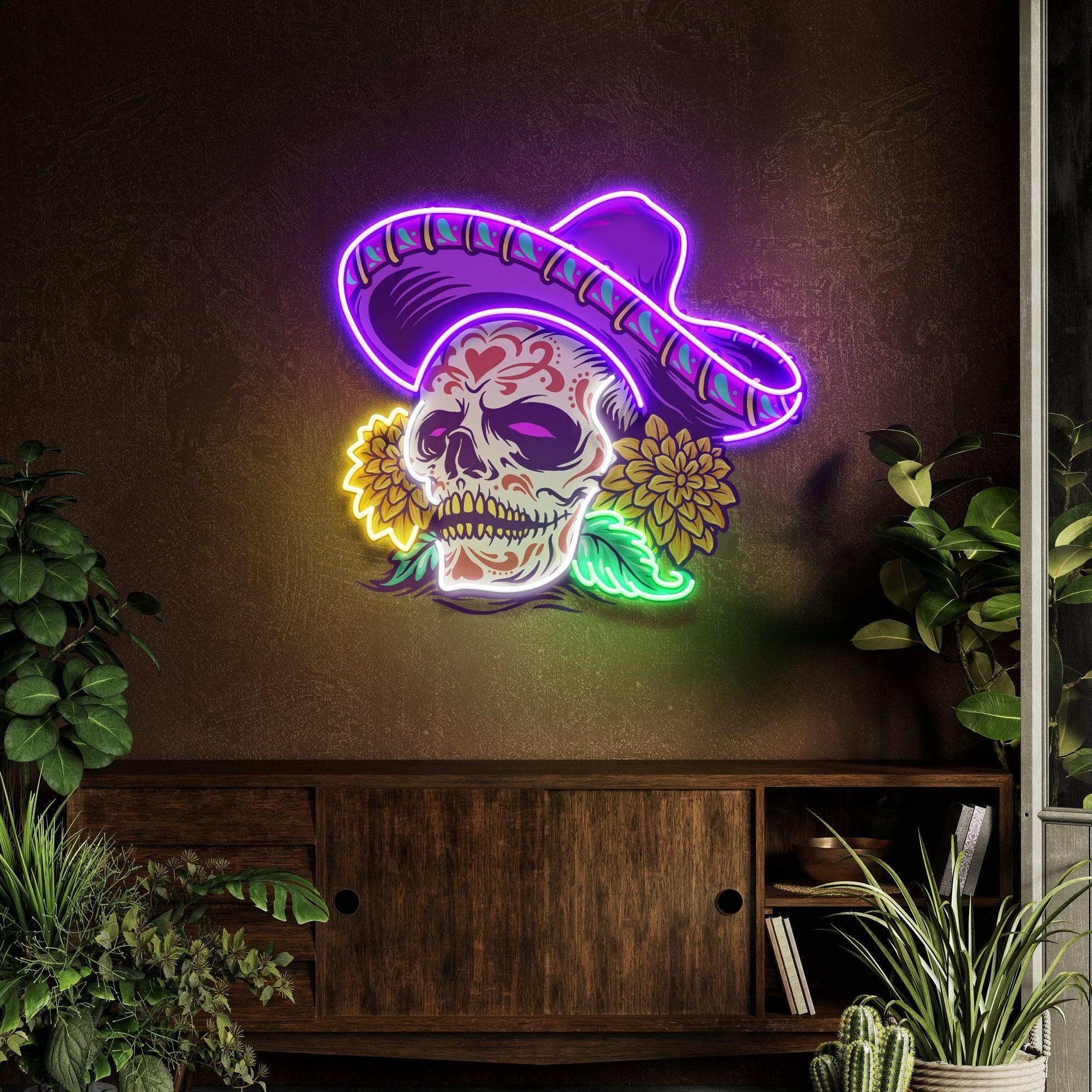 Dia De Muertos Mexican Sugar Skull Artwork Led Neon Sign Light - Neonbir