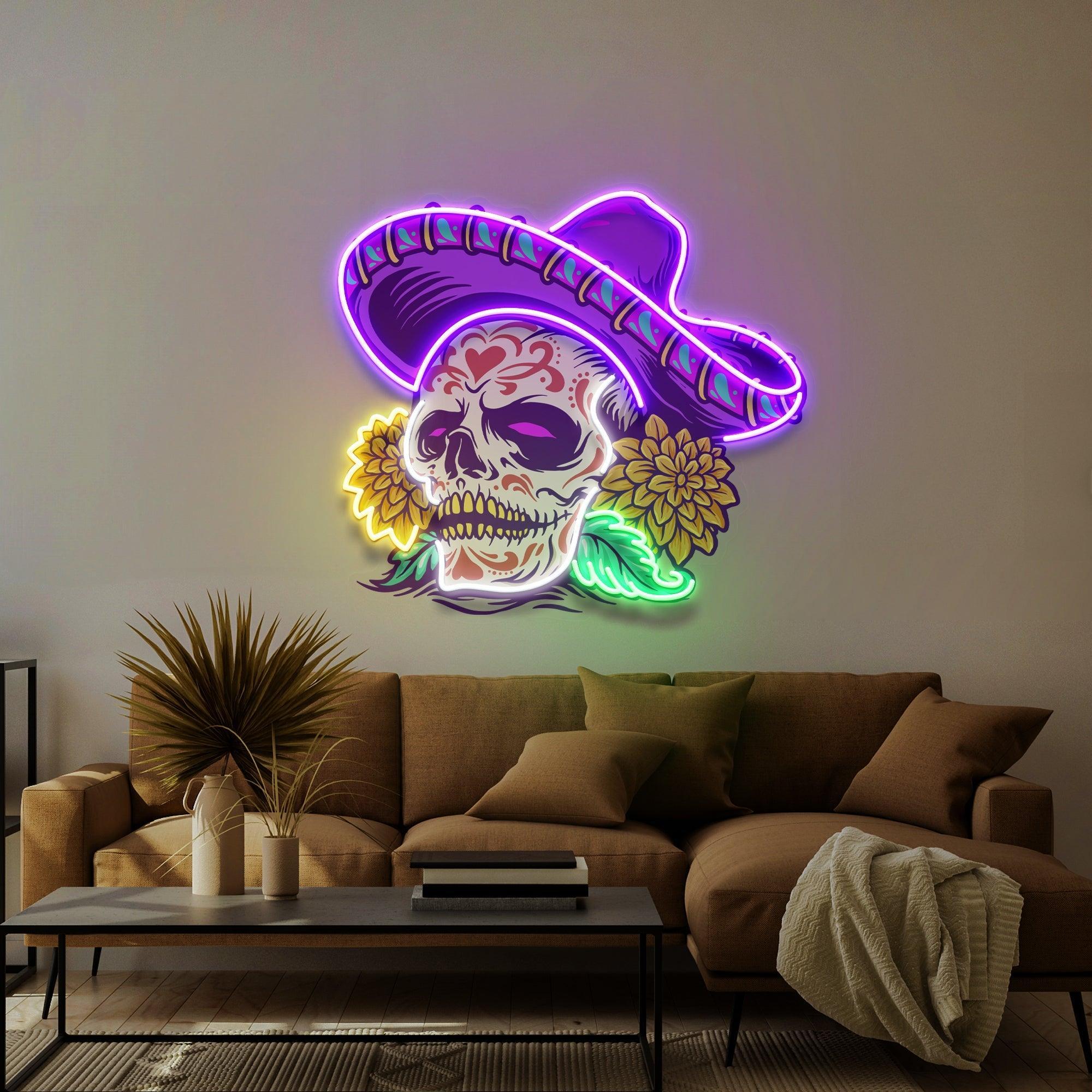 Dia De Muertos Mexican Sugar Skull Artwork Led Neon Sign Light - Neonbir