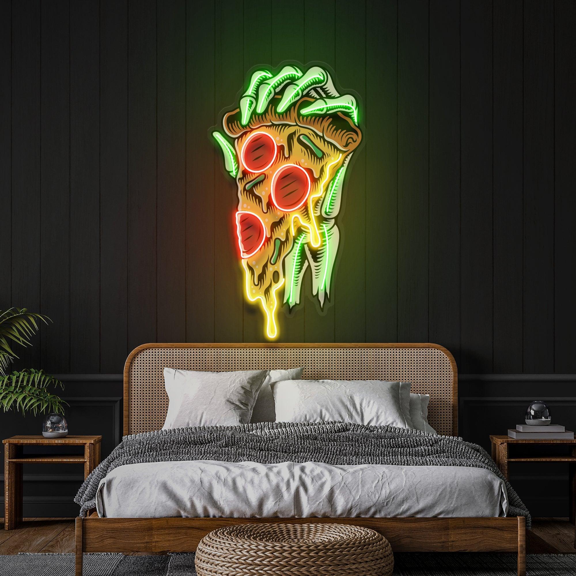 Pop Art Hand With A Slice Of Pizza Artwork Led Neon Sign Light - Neonbir