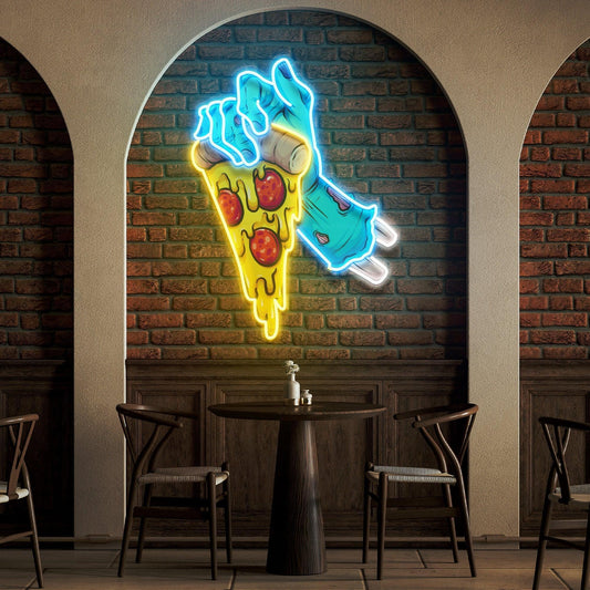 Hand Skull Pizza Artwork Led Neon Sign Light - Neonbir