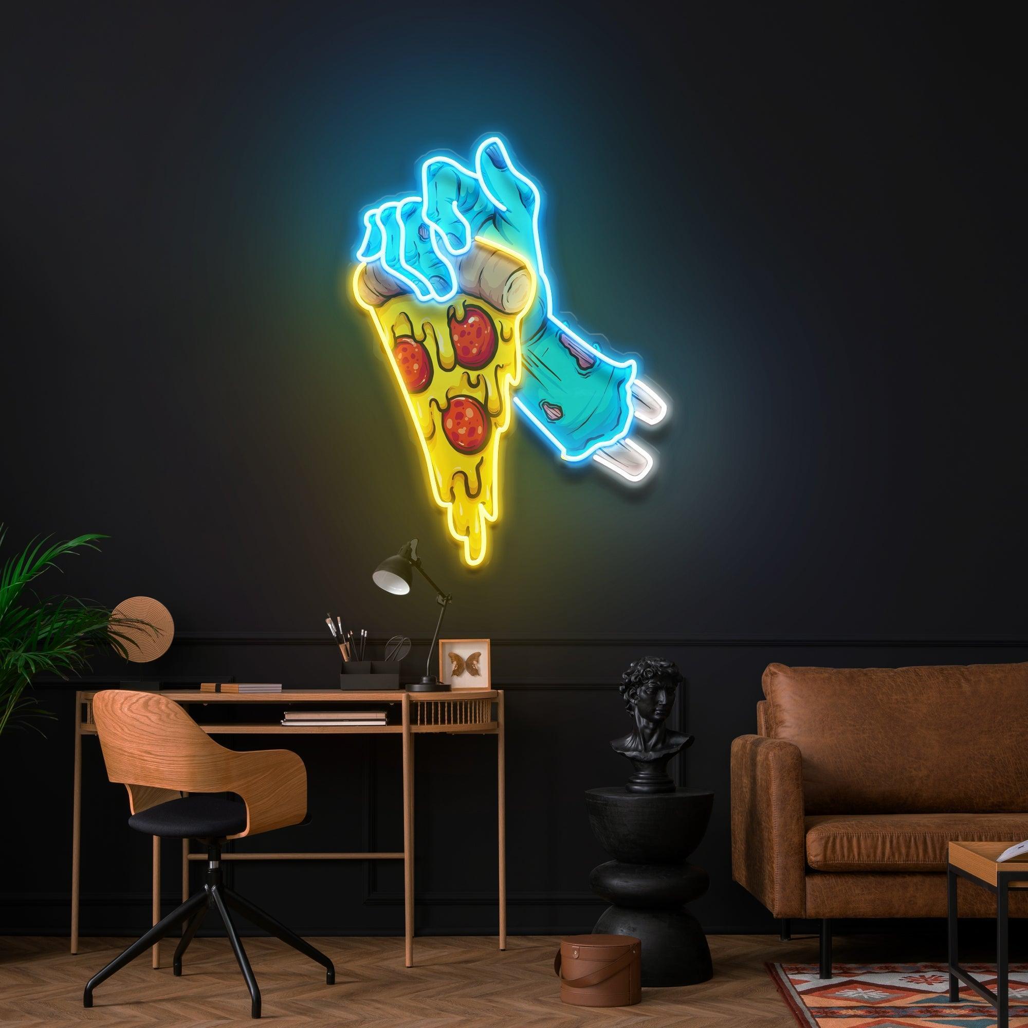 Hand Skull Pizza Artwork Led Neon Sign Light - Neonbir