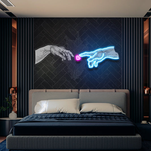 Touching Hand Artwork Led Neon Sign Light - Neonbir