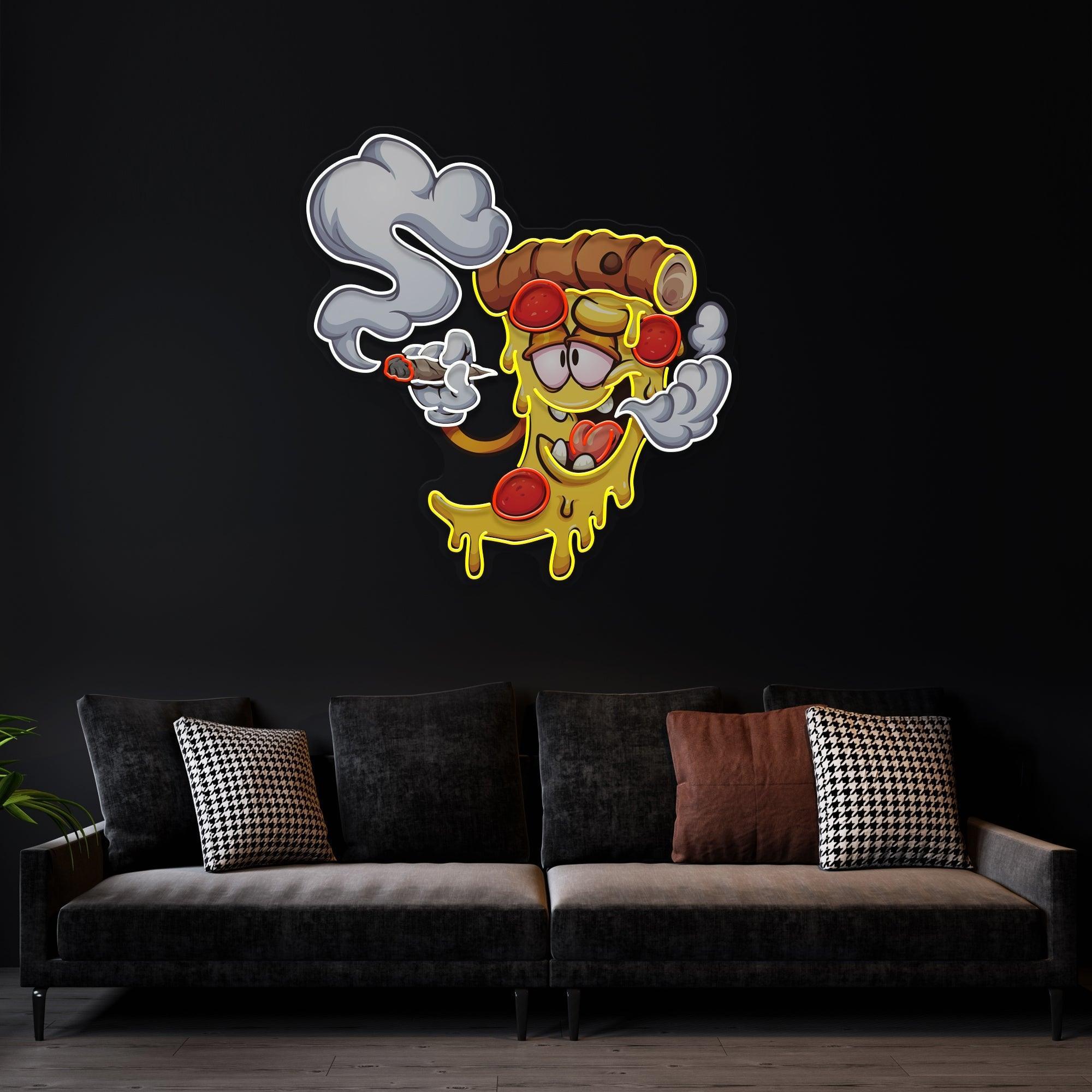 Pizza Slice Cartoon Artwork Led Neon Sign Light - Neonbir