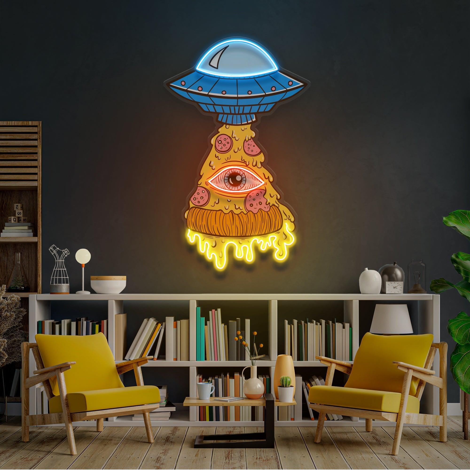 Pizza Ufo Artwork Led Neon Sign Light - Neonbir