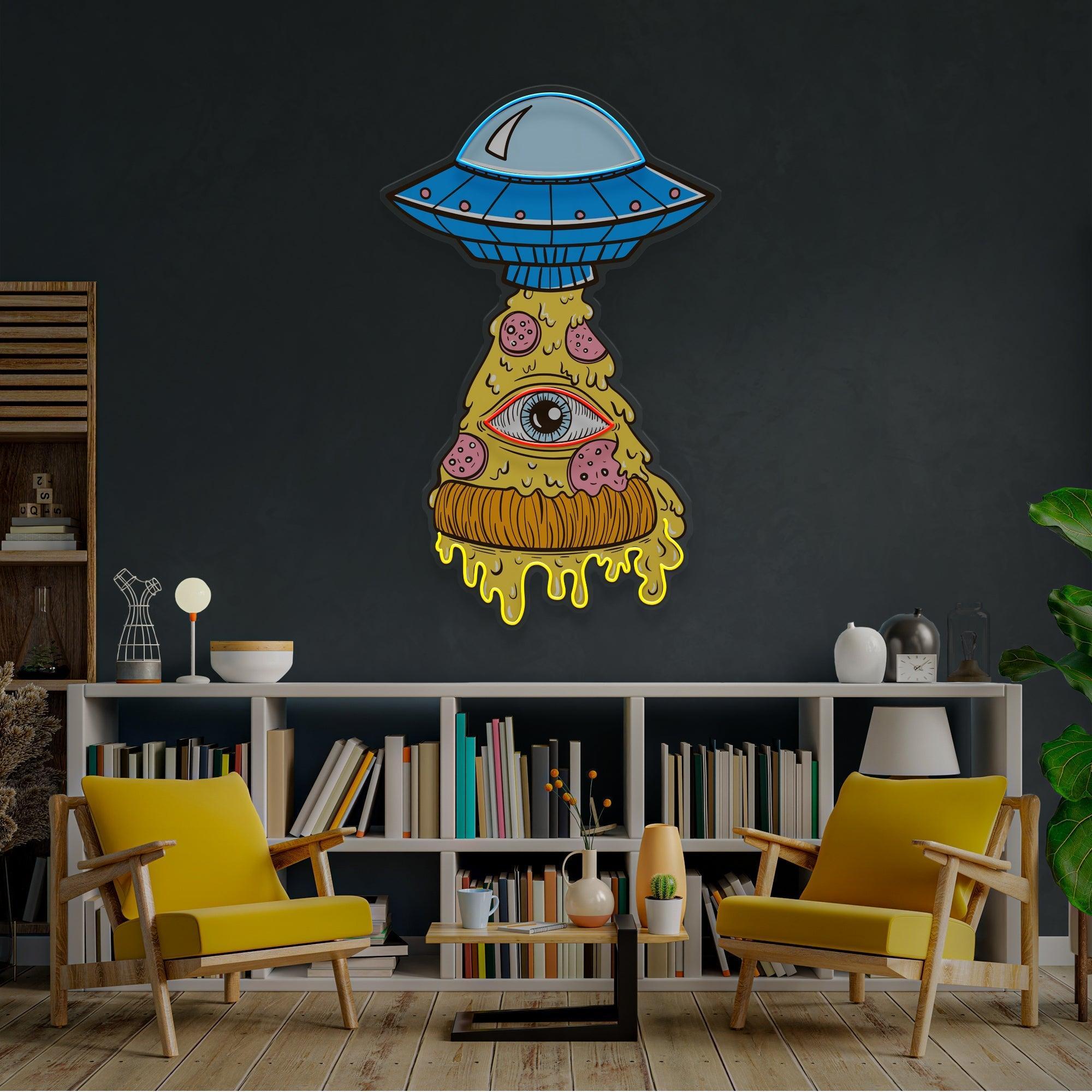 Pizza Ufo Artwork Led Neon Sign Light - Neonbir