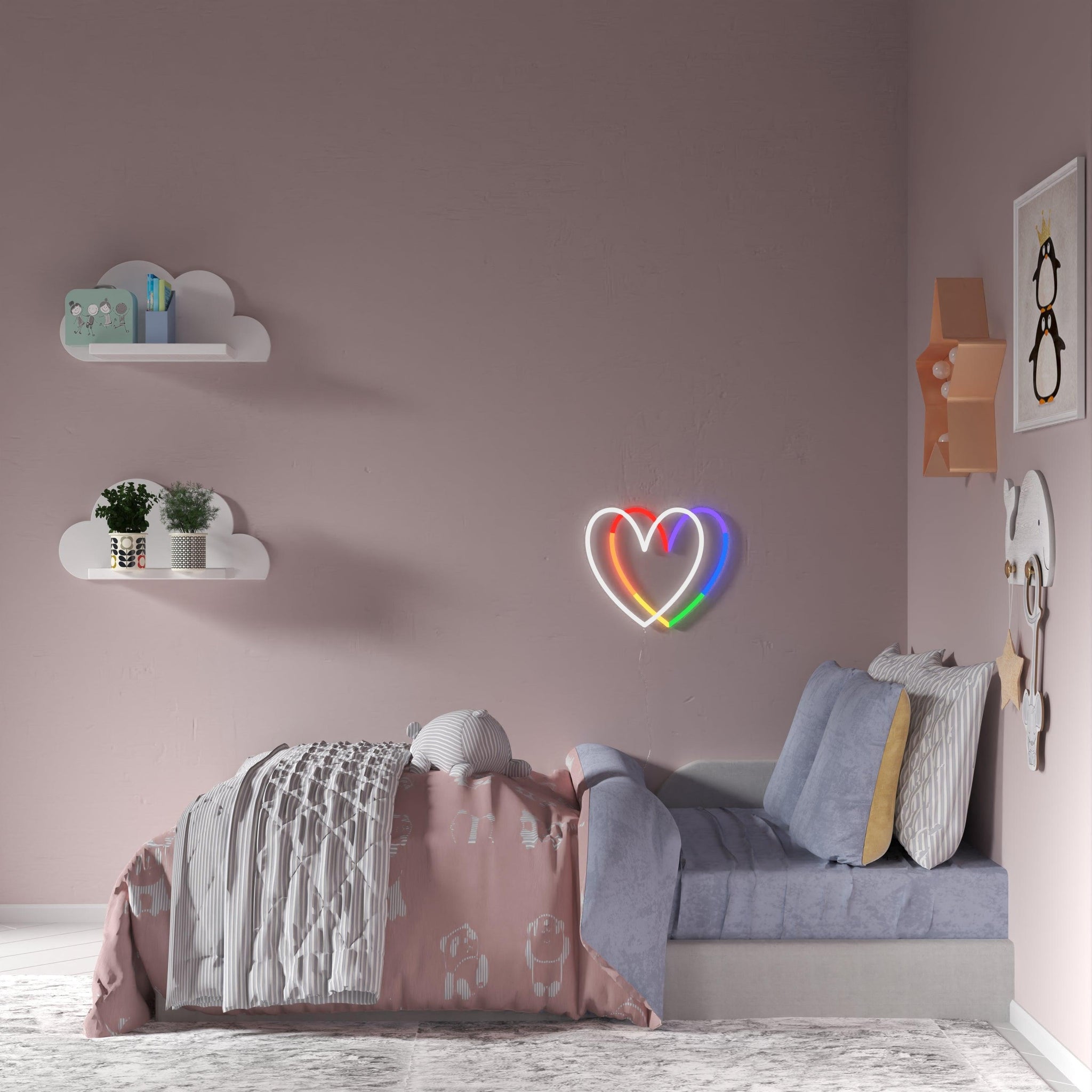 Rainbow Heart - Neon Tabela - Neonbir