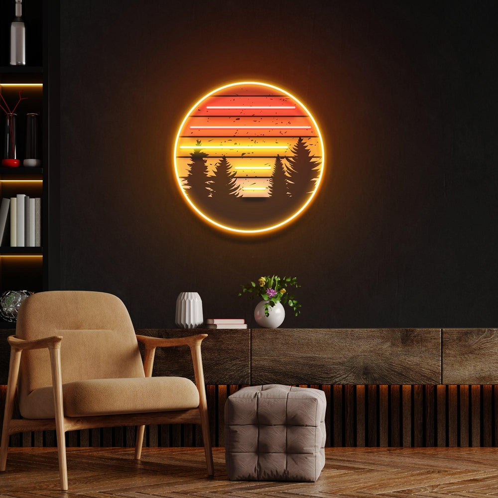 Retro Mountain Sunset Artwork Led Neon Sign Light - Neonbir