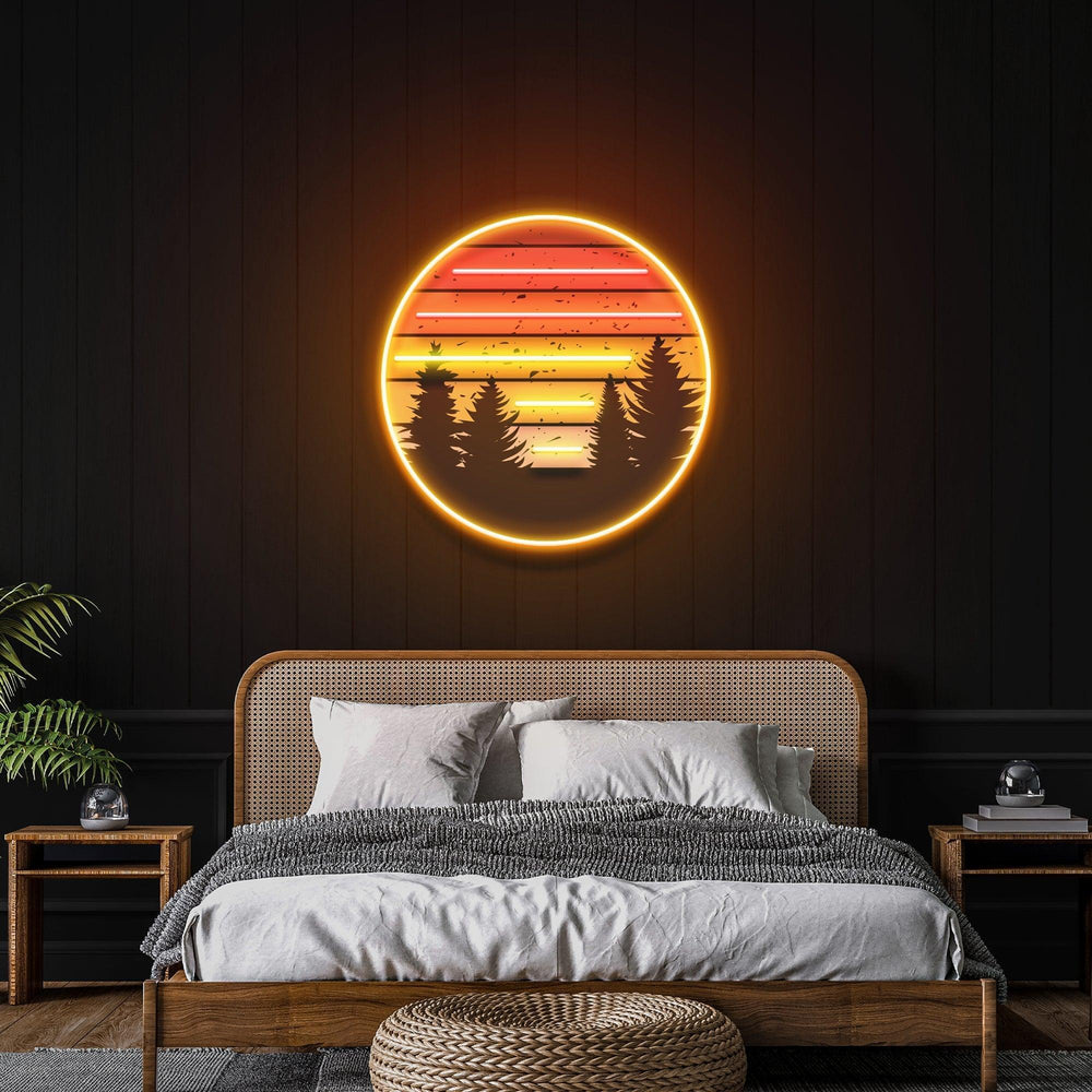 Retro Mountain Sunset Artwork Led Neon Sign Light - Neonbir